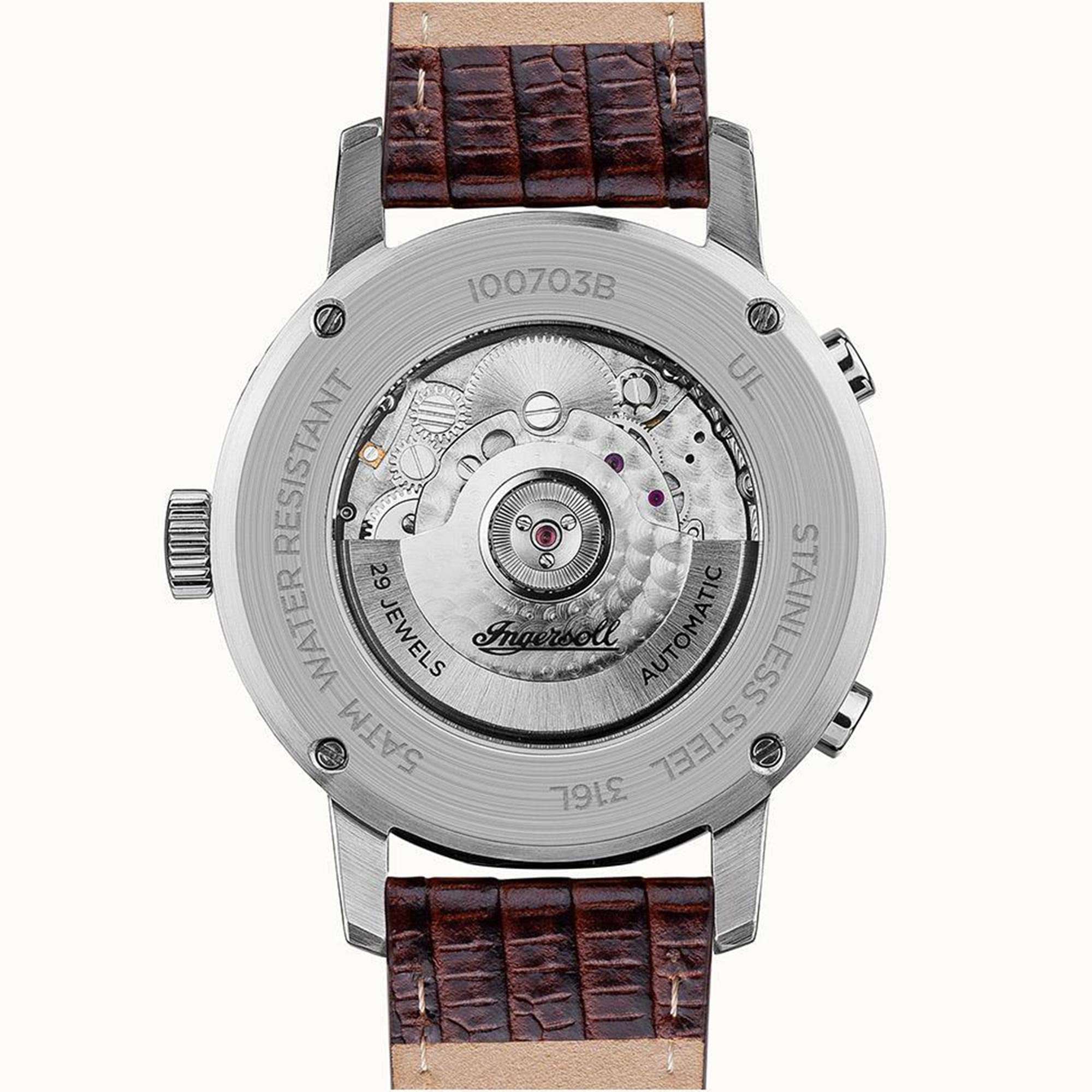 Ingersoll The Grafton Automatik Blaues Zifferblatt Braunes Lederarmband Herren Uhr I00703B