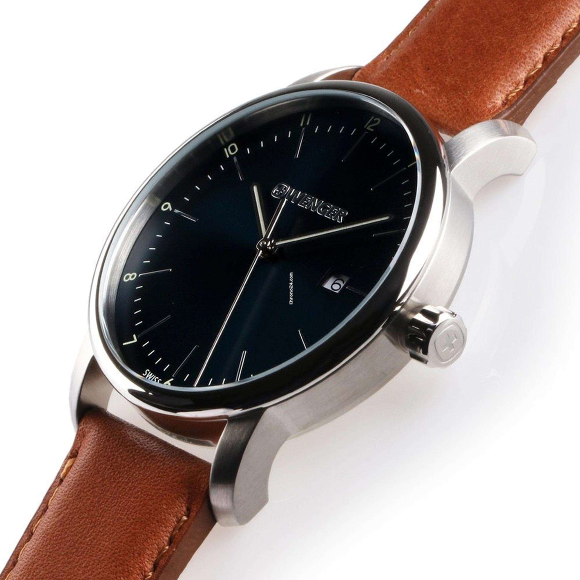 Wenger Urban Classic Quarz Blaues Zifferblatt Braunes Lederarmband Herren Uhr 01.1741.111