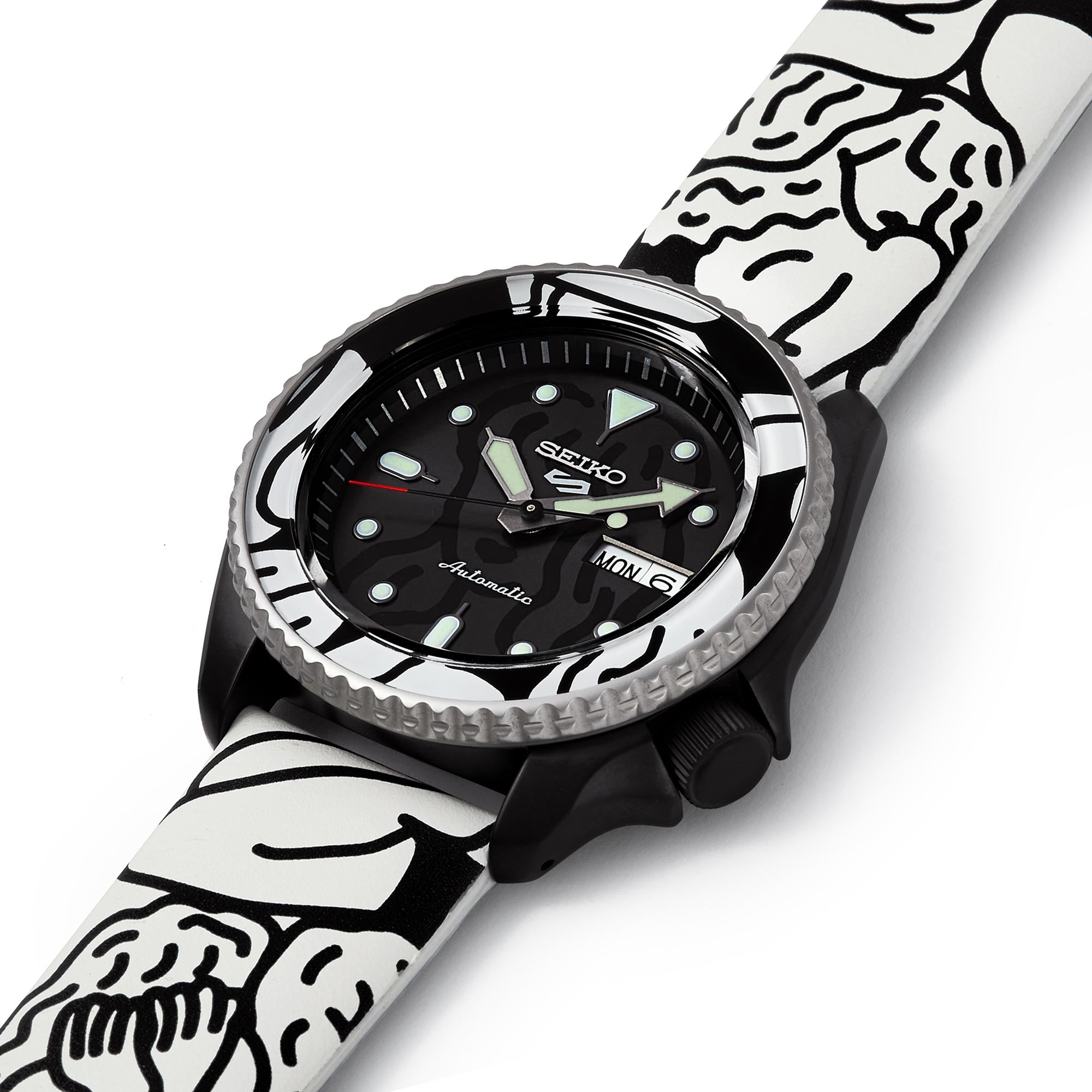 Seiko 5 Sports Auto Moai Limited Edition Automatik Bewegung Schwarzes Zifferblatt Lederarmband Herren Uhr SRPG43K1