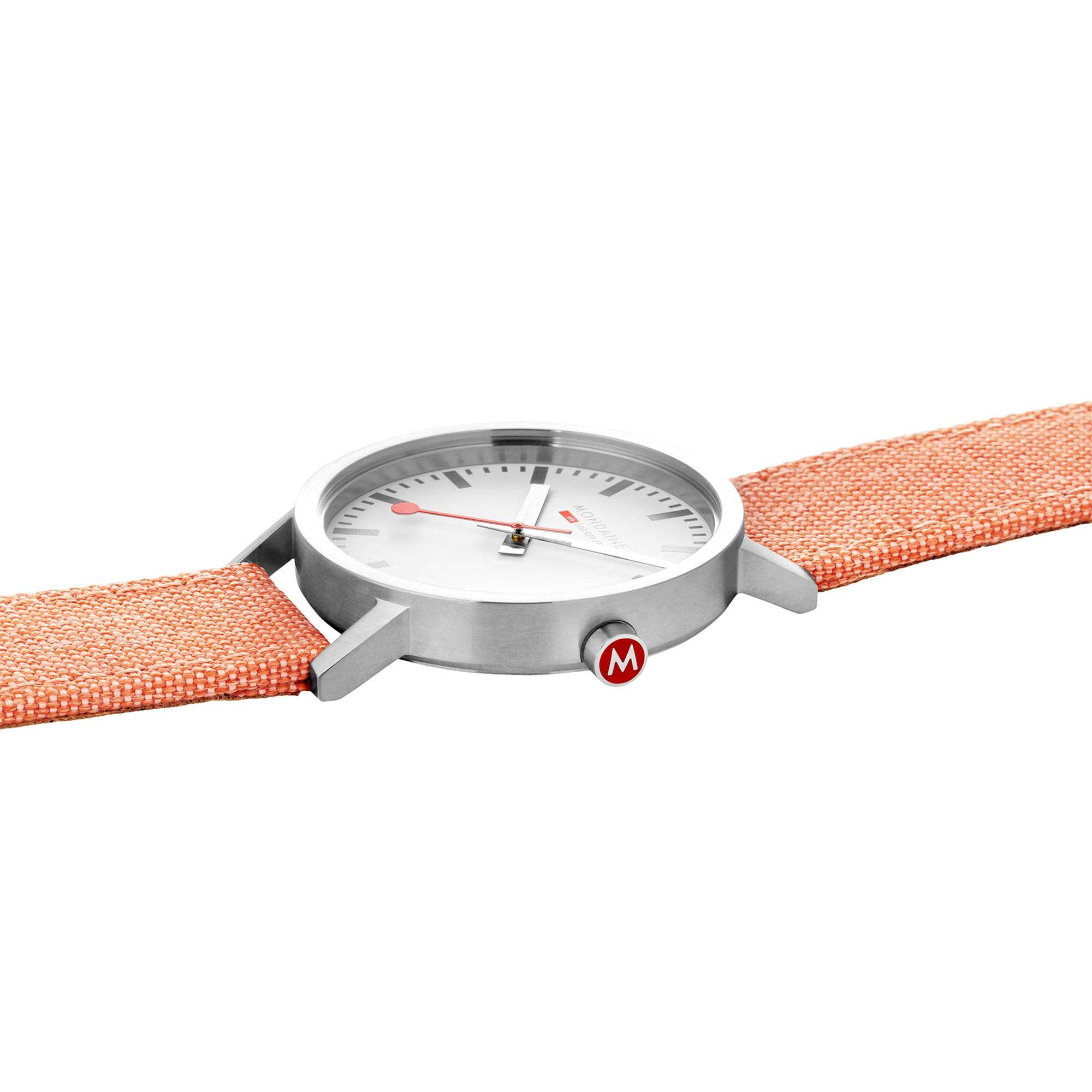 Mondaine Classic Quartz White Dial Orange Recycled Textile Strap Watch A660.30360.17SBF