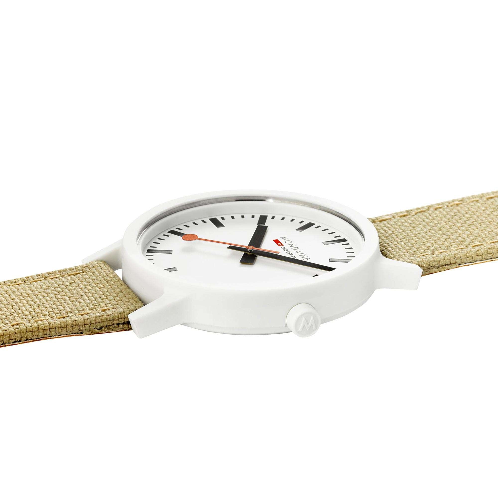 Mondaine Essence Quartz Weißes Zifferblatt Textilarmband Uhr MS1.41110.LS