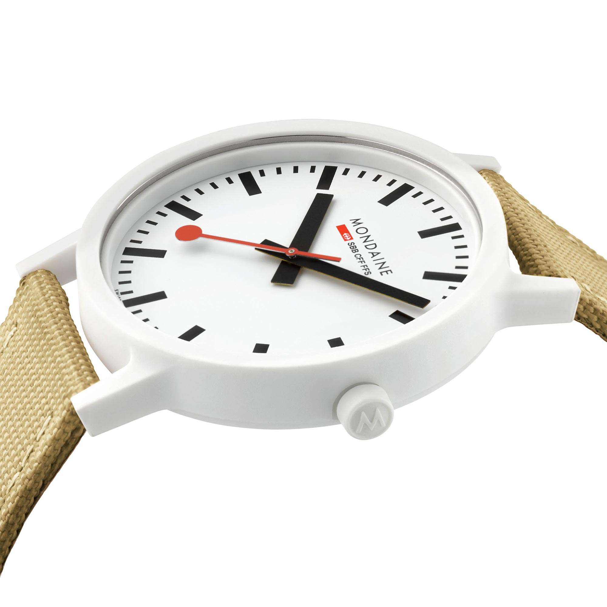 Mondaine Essence Quartz Weißes Zifferblatt Textilarmband Uhr MS1.41110.LS
