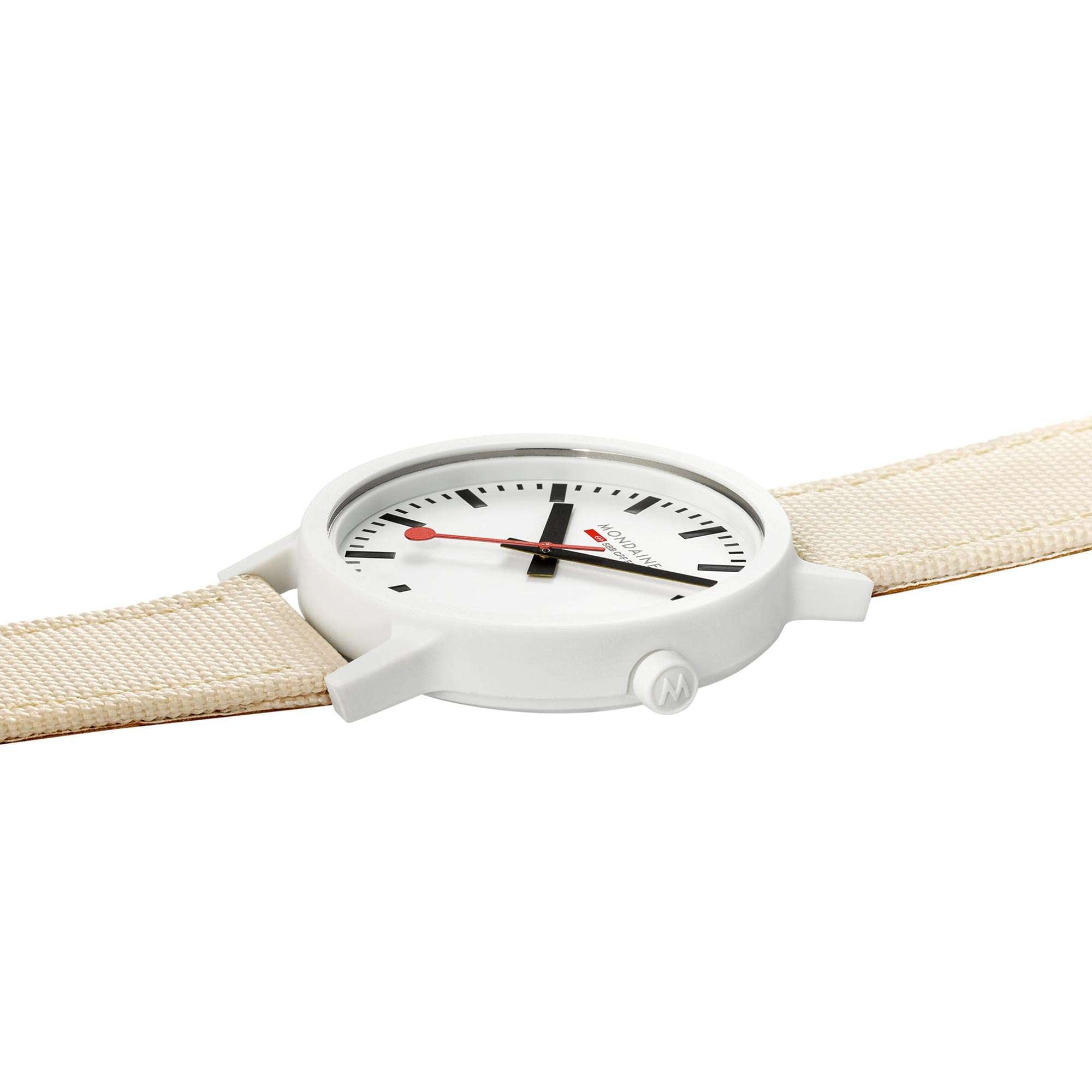 Mondaine Essence Sustainable Quartz White Dial Cream Textile Strap Watch MS1.41111.LT