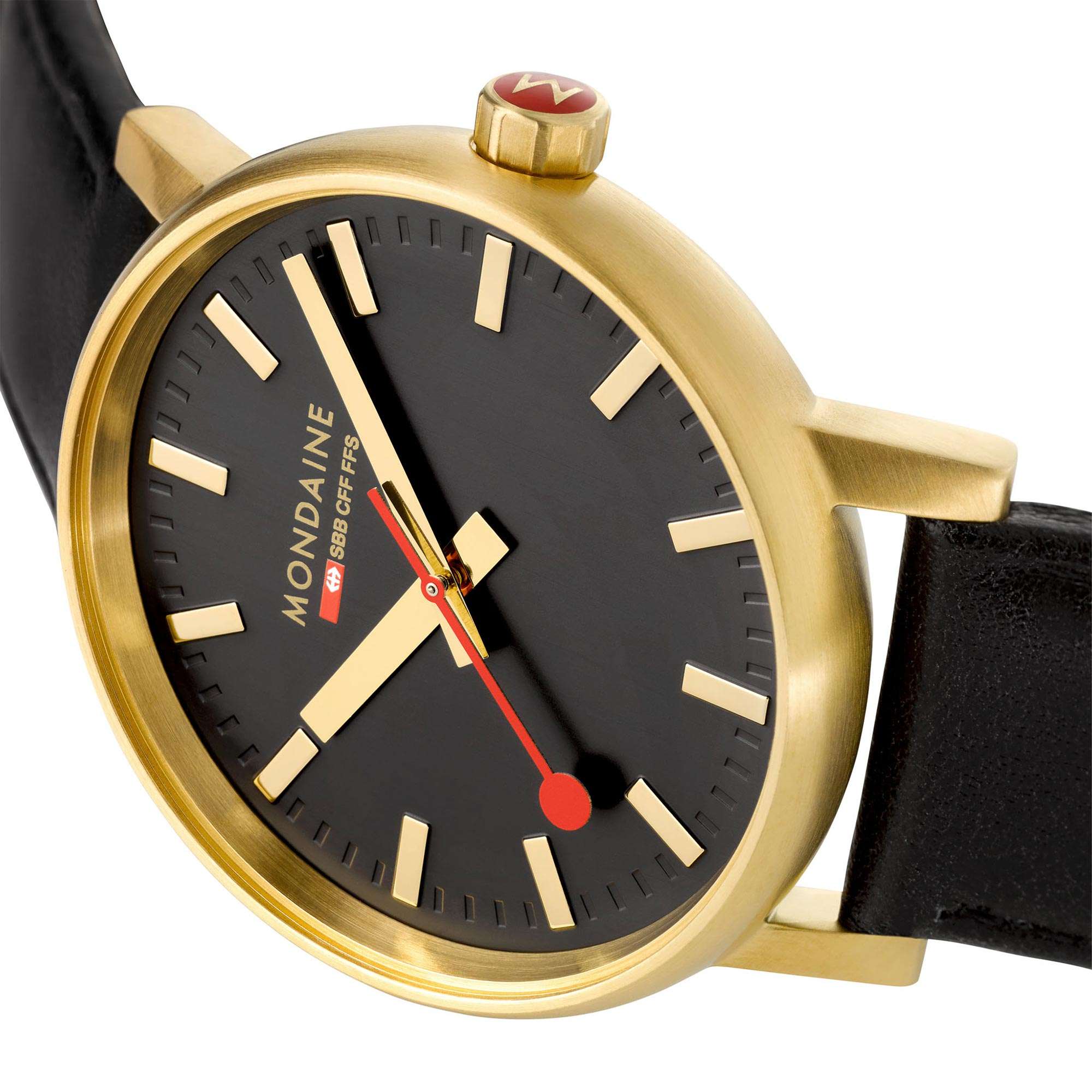 Mondaine Evo2 Quartz Black Dial Leather Strap Watch MSE.40122.LB