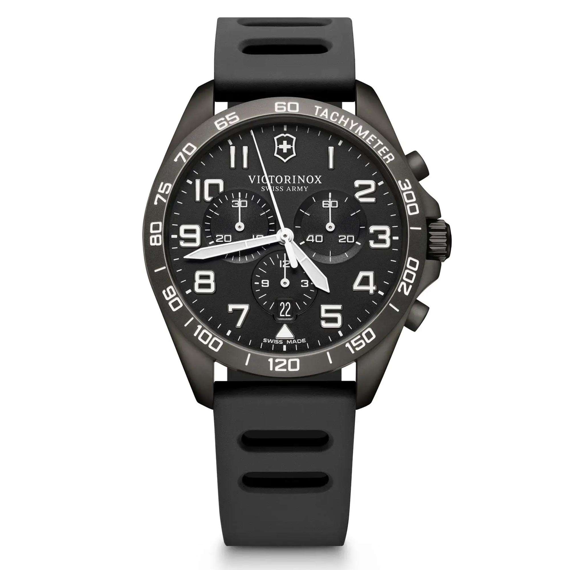 Victorinox Fieldforce 42mm Chronograph Schwarzes Zifferblatt Gummi Herren Quartz Uhr 241926.1