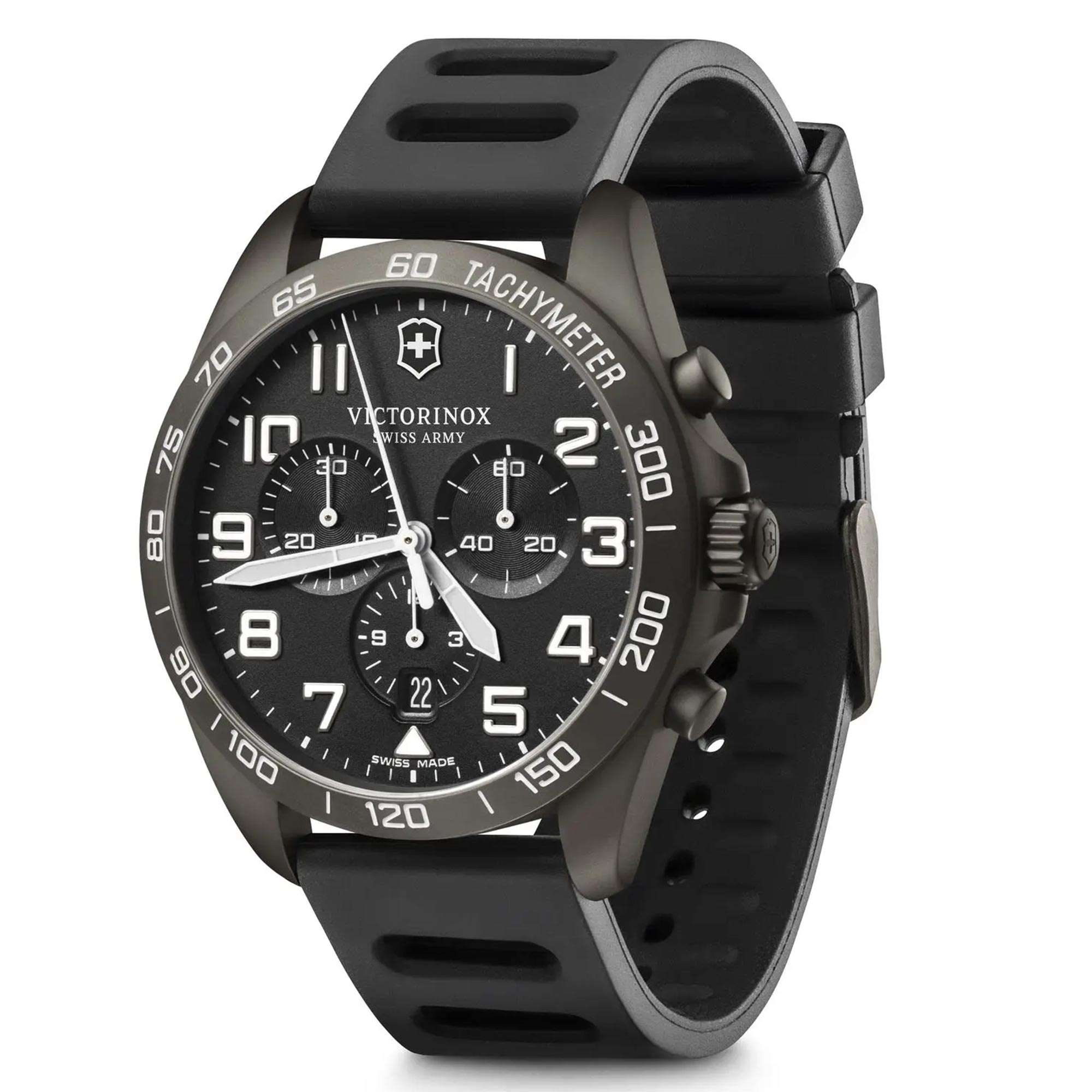Victorinox Fieldforce 42mm Chronograph Schwarzes Zifferblatt Gummi Herren Quartz Uhr 241926.1