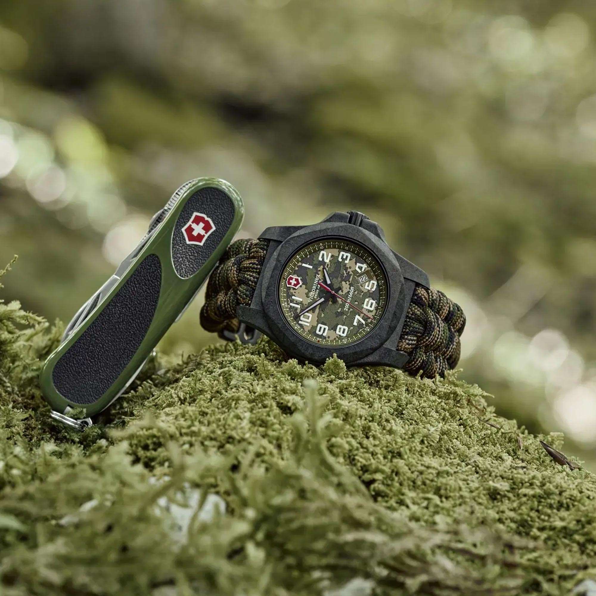 Victorinox I.N.O.X 43mm Carbon Limited Edition Green Dial Paracord Mens Quartz Watch 241927.1