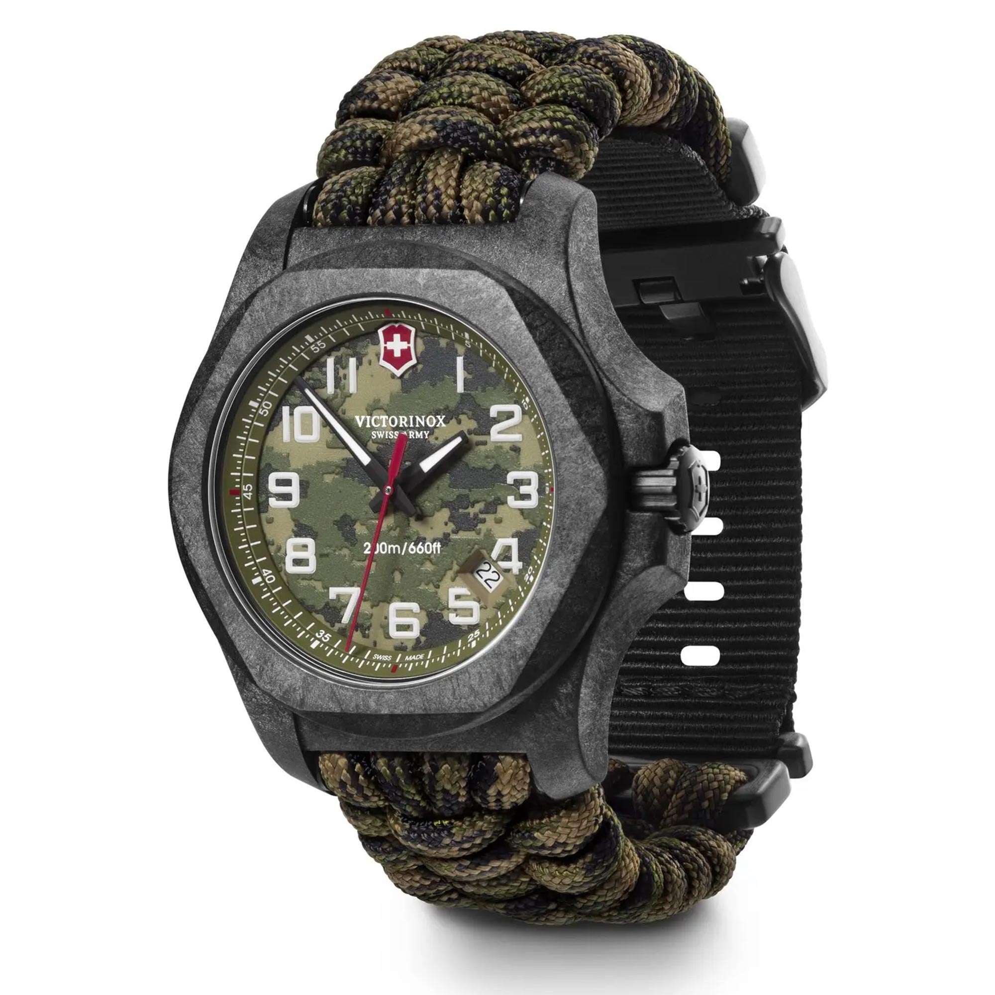 Victorinox I.N.O.X 43mm Carbon Limited Edition Green Dial Paracord Mens Quartz Watch 241927.1