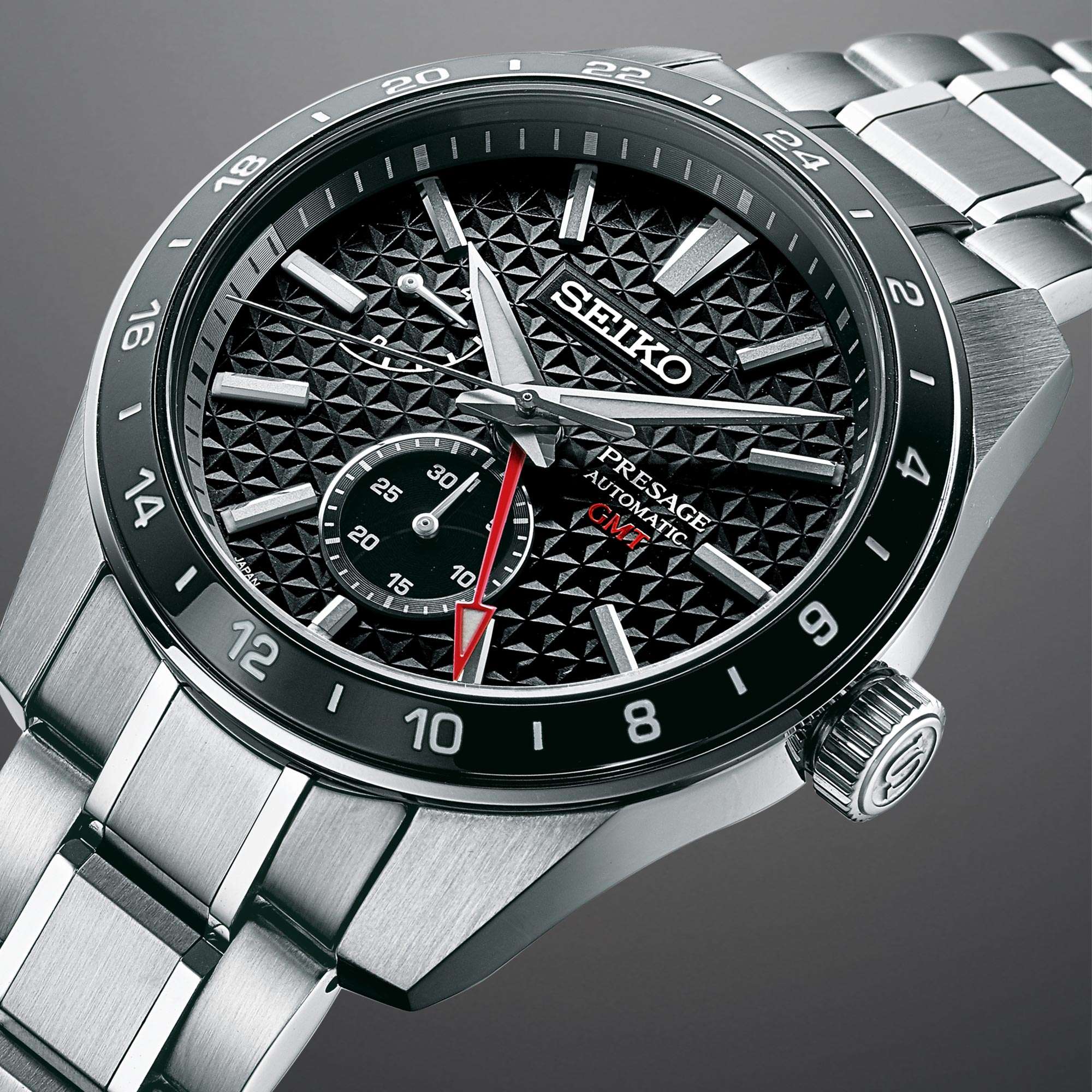 Seiko Presage Sharp Edged GMT Automatic Movement Black Dial Stainless Steel Bracelet SPB221J1