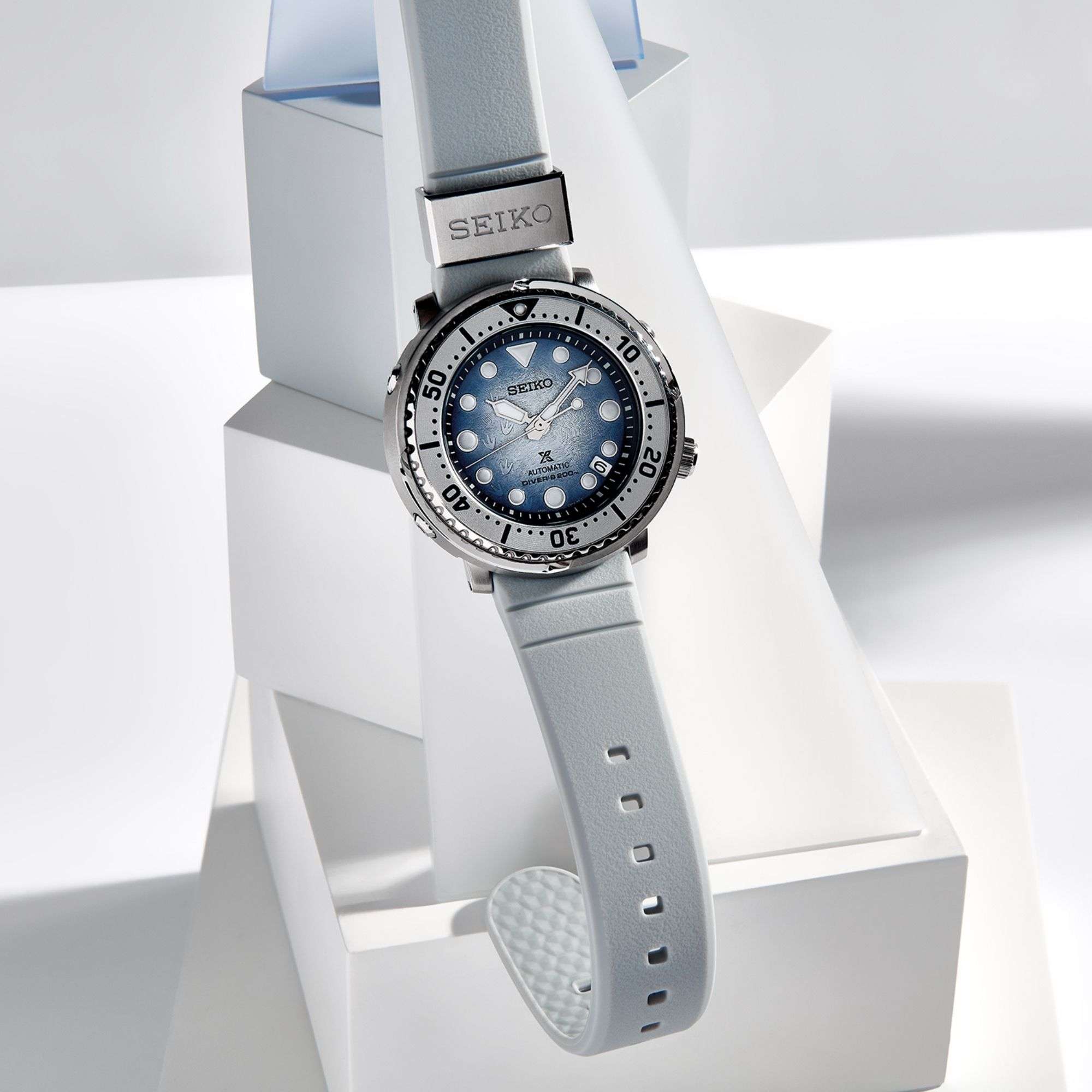 Seiko Prospex Antarctica Tuna Save the Ocean Automatik Blaues Zifferblatt Silikonarmband Herrenarmbanduhr SRPG59K1
