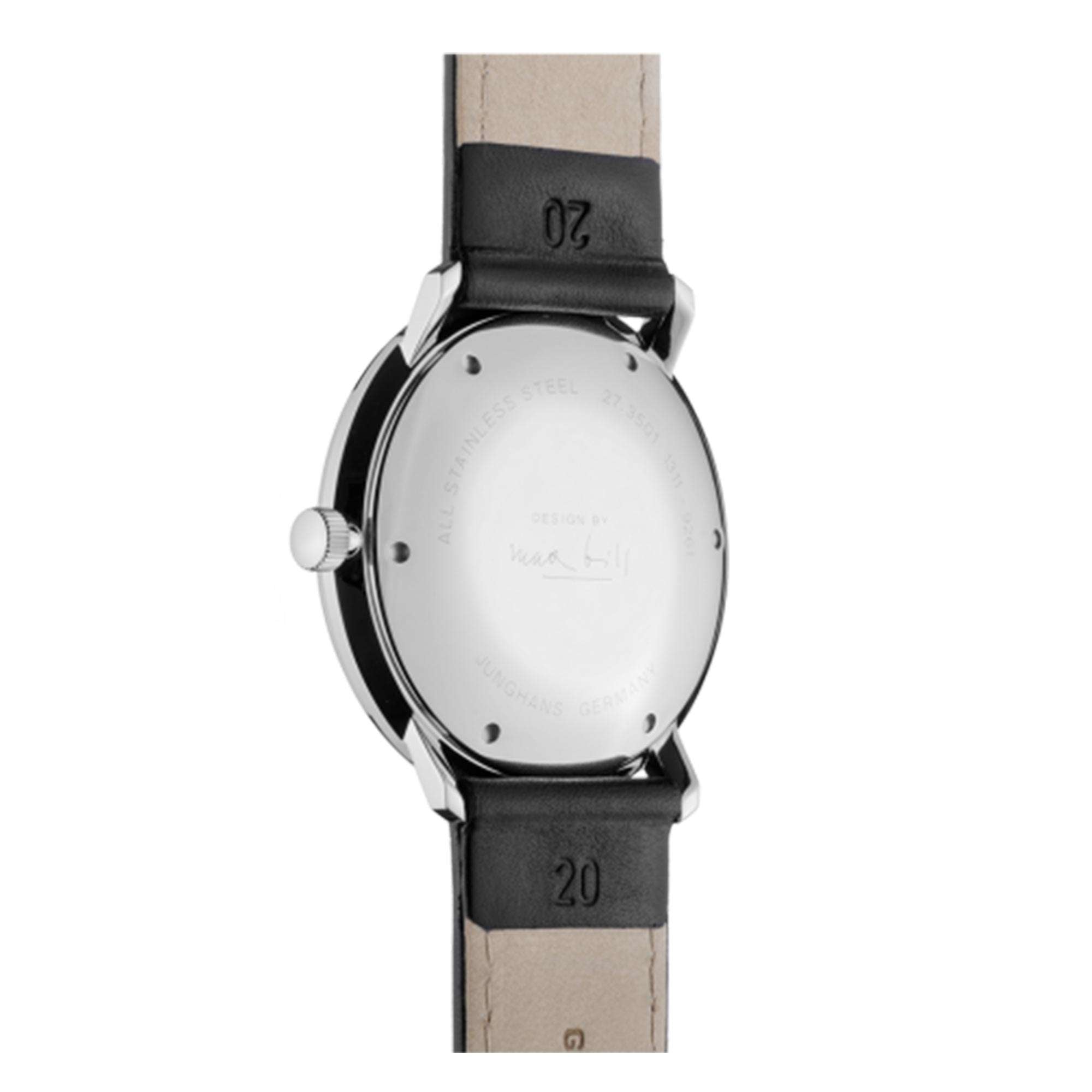 Junghans Max Bill Automatik Silbernes Zifferblatt Schwarzes Lederarmband Herren Uhr 27/3501.04