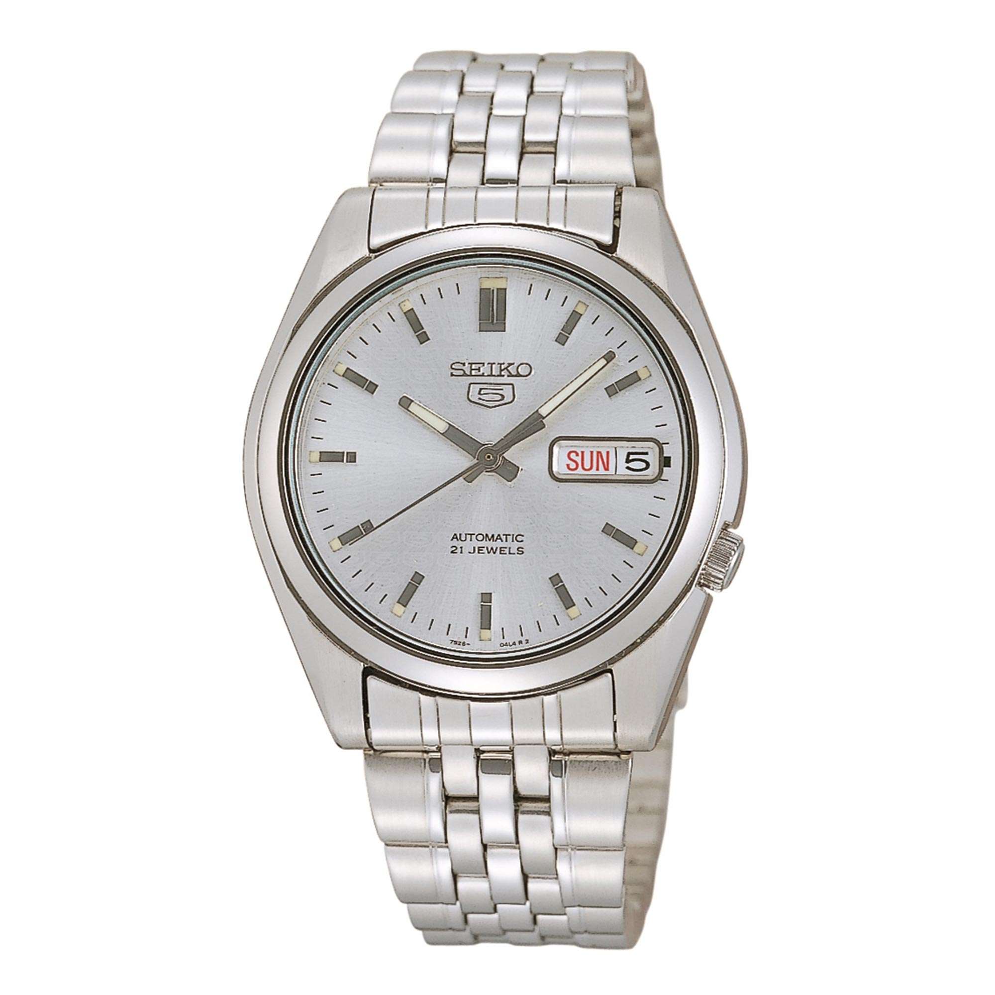 Seiko 5 Automatic silver dial stainless steel SNK355K1 men's watch front view