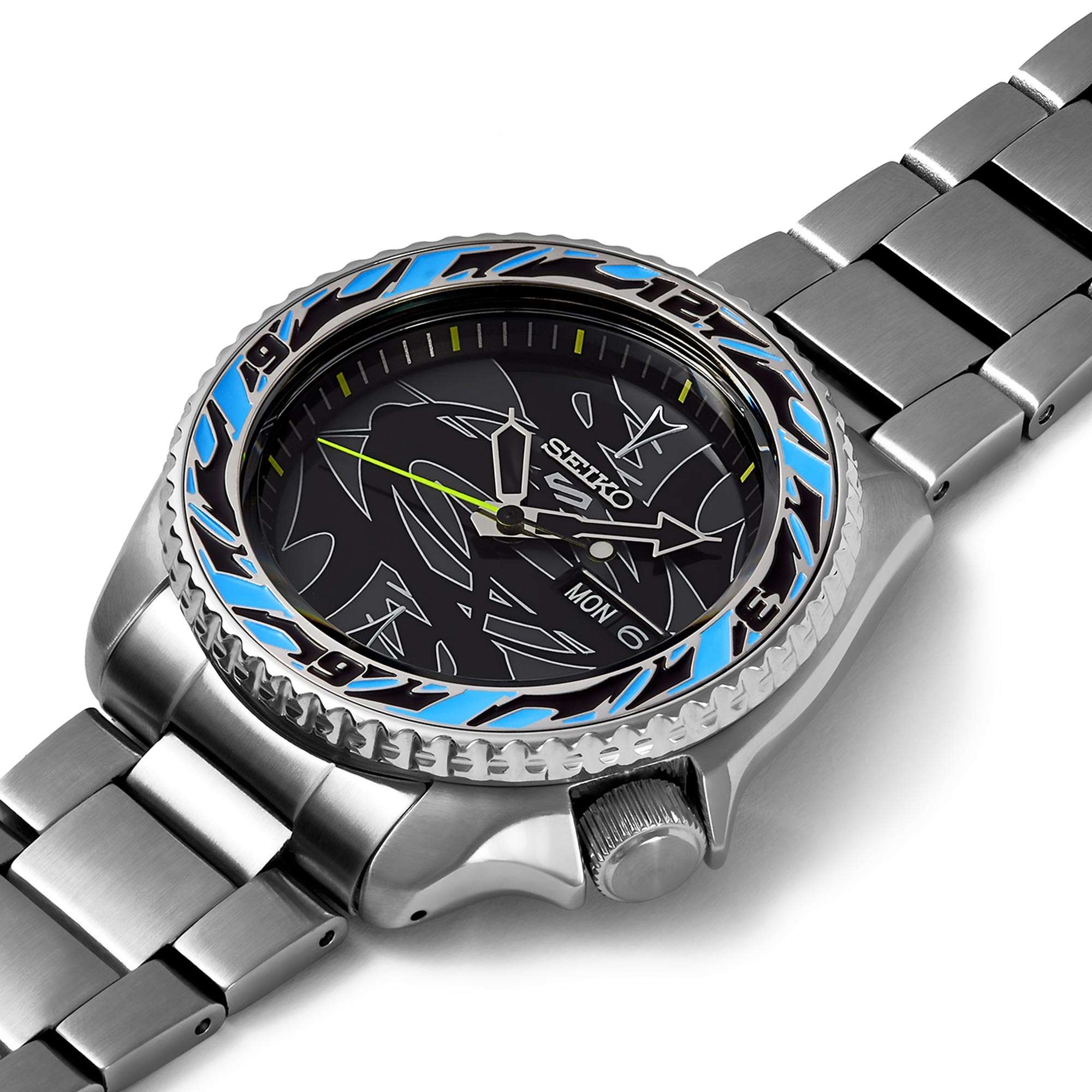 Seiko 5 Sports GucciMaze Limited Edition Automatic Black Dial Silver Stainless Steel Bracelet Men's Watch SRPG65K1