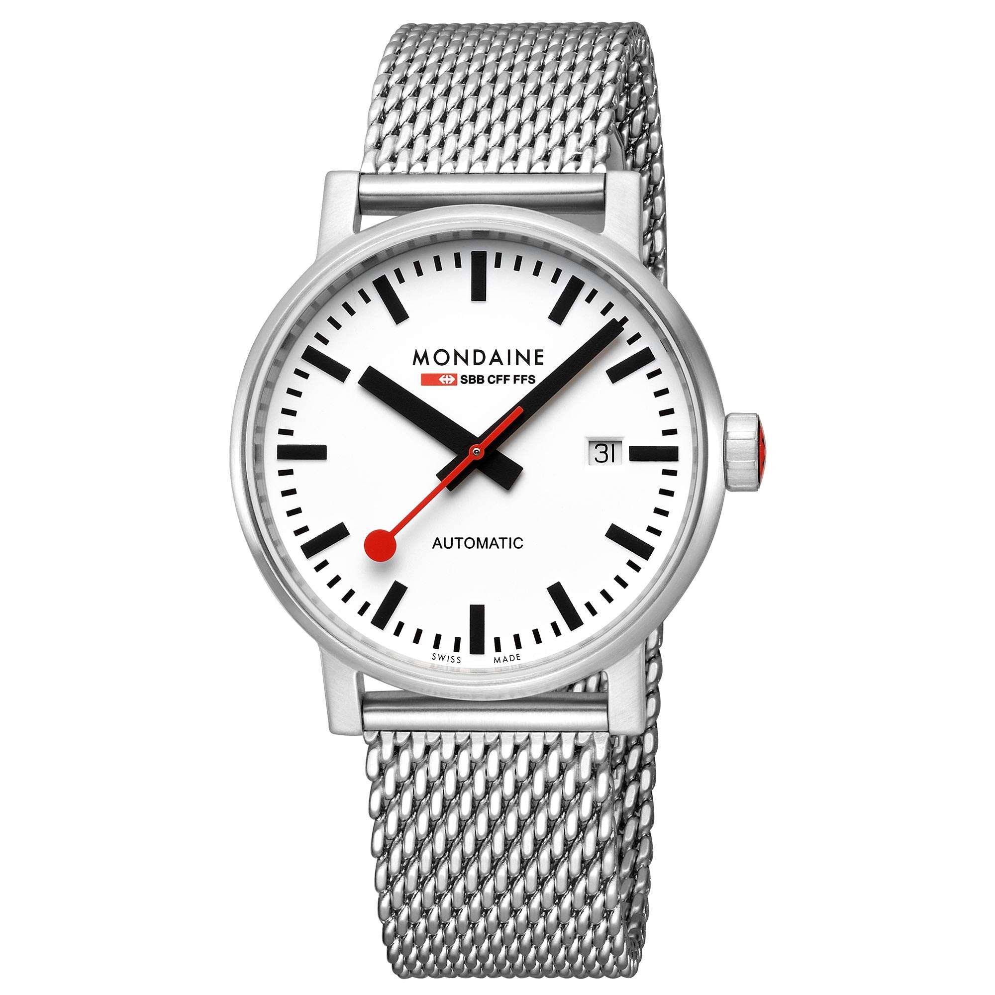 Mondaine Evo2 Automatik Weißes Zifferblatt Edelstahl Uhr MSE.40610.SM