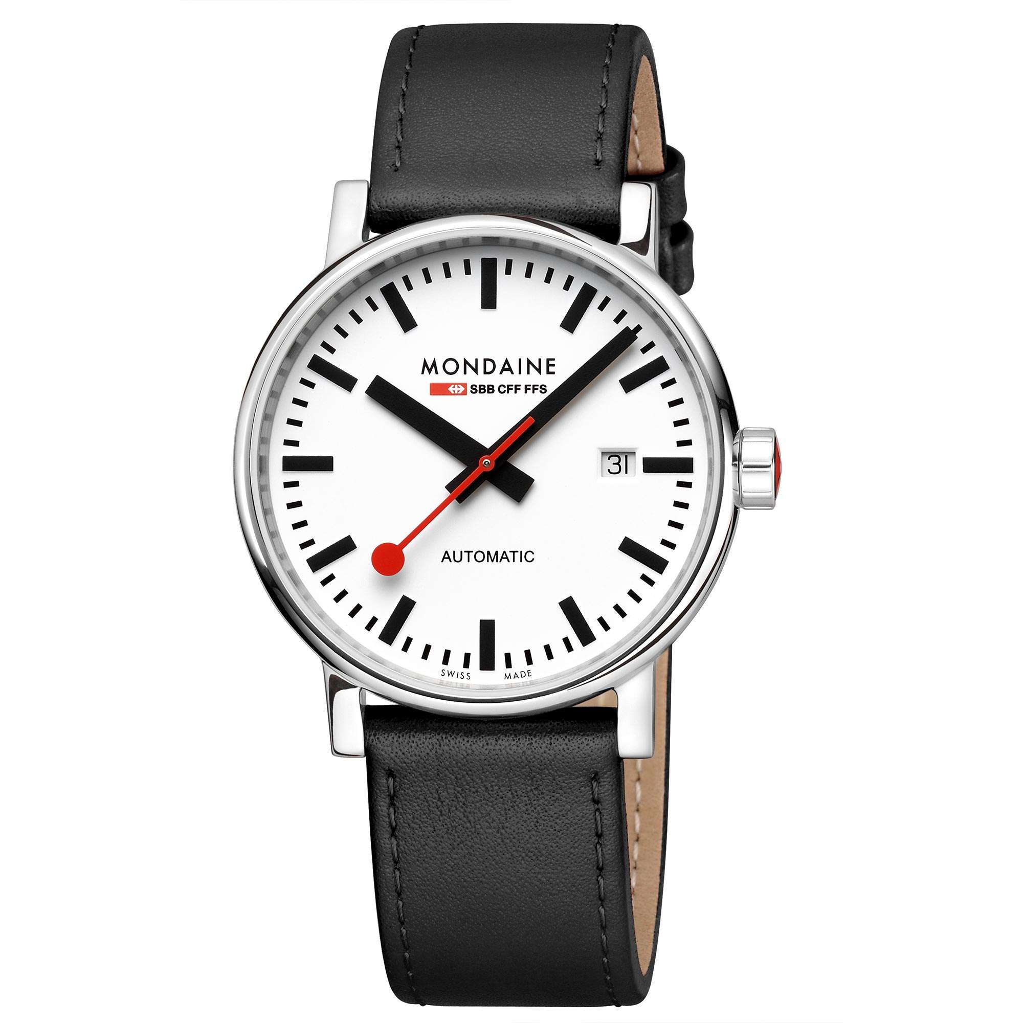 Mondaine Evo2 Automatic White Dial Black Leather Watch MSE.40610.LB