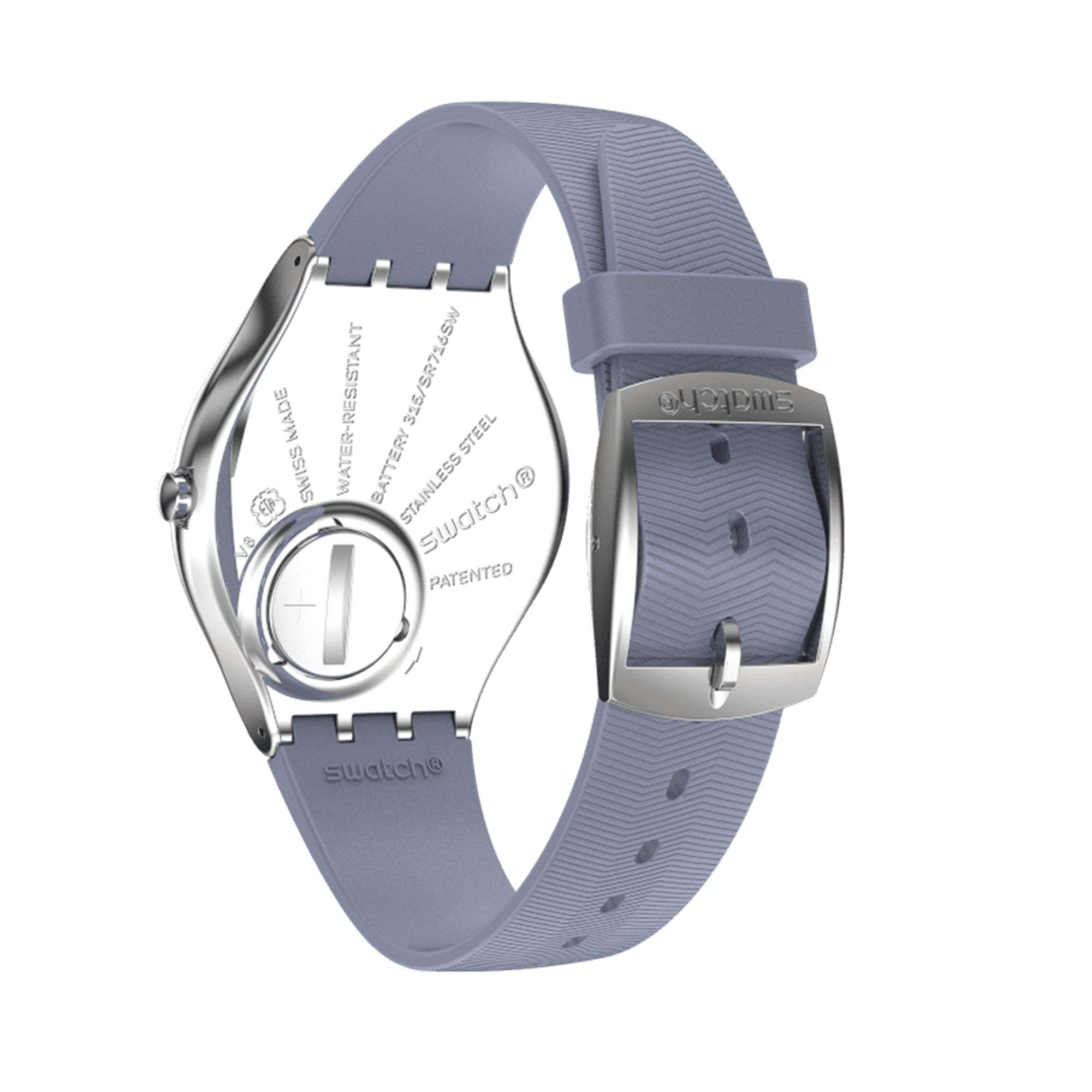 Swatch Skin Irony Blue Moire Quartz Silver Dial Blue Silicone Strap Ladies Watch SYXS134