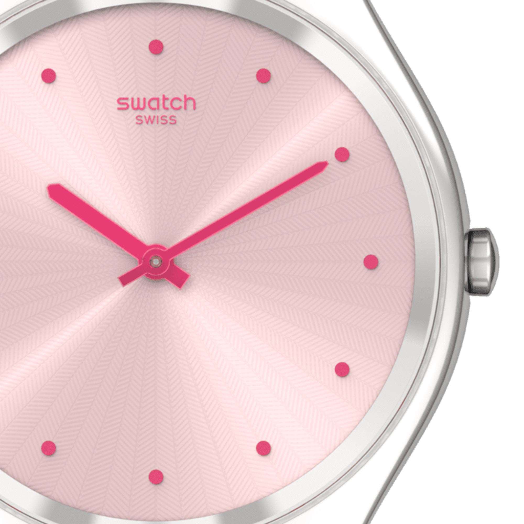 Swatch Skin Irony Rose Moire Quartz Pink Dial Pink Silicone Strap Ladies Watch SYXS135