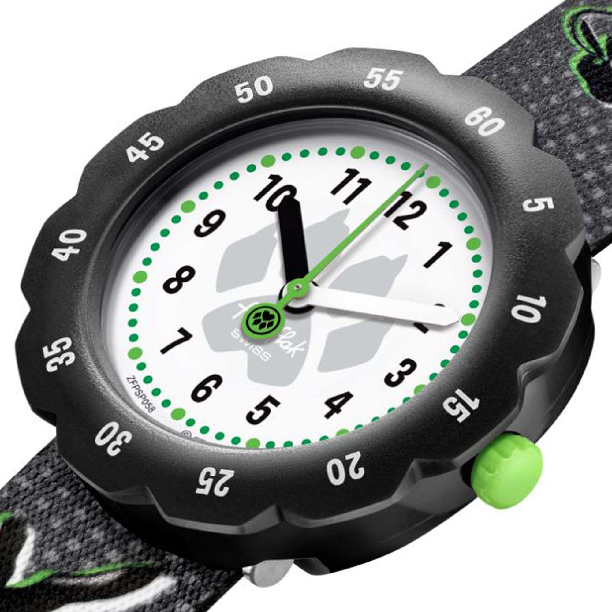Flik-Flak Cat Noir Quarz Weißes Zifferblatt Schwarzes Kunststoffarmband Kinder Uhr FPSP058