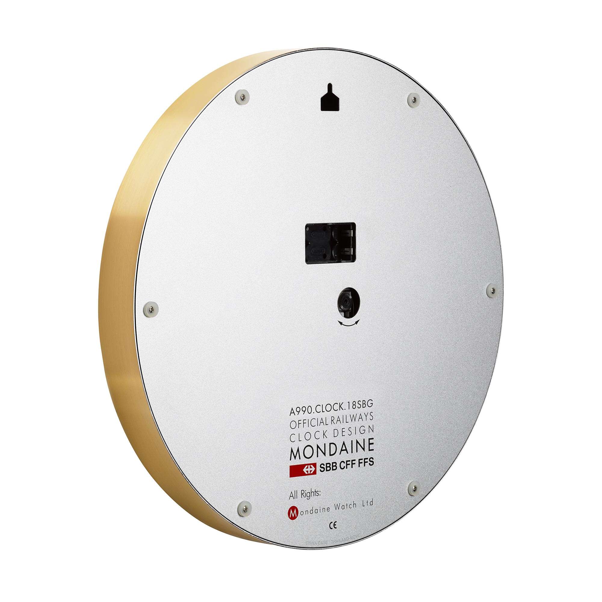 Mondaine Wall Clock 25mm White Dial Gold Case A990.CLOCK.18SBG
