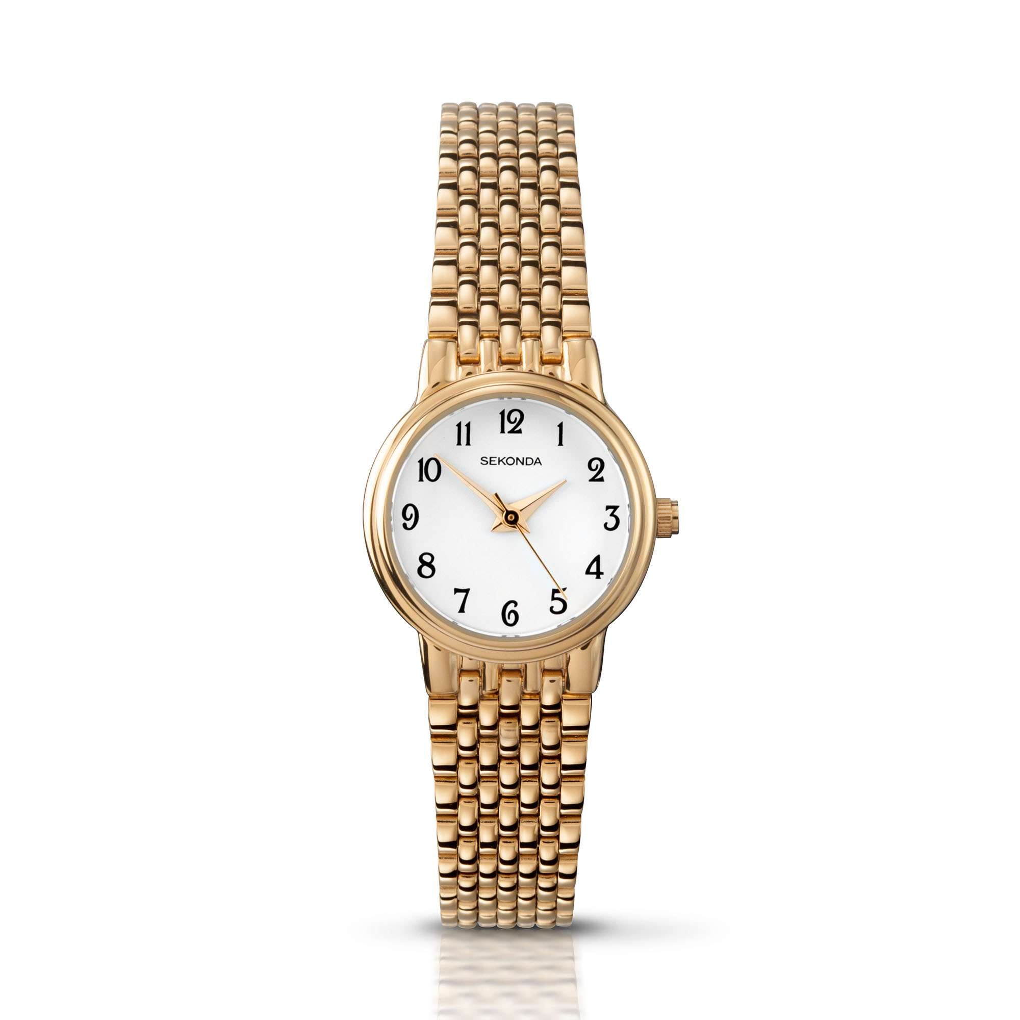Sekonda Quarz Weiß Zifferblatt Gold PVD Edelstahl Armband Damen Uhr 4090.00