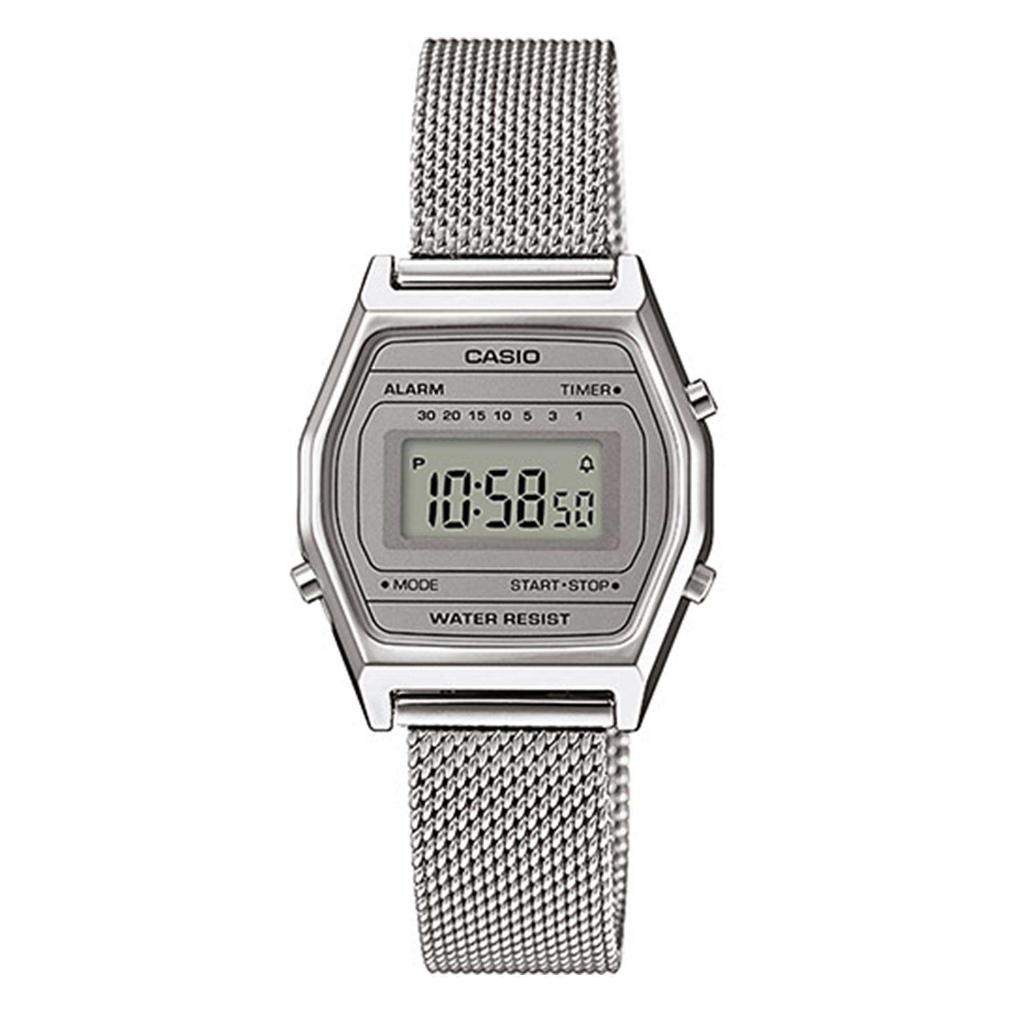 Casio Collection Quarz Silbernes Zifferblatt Edelstahl Mailänder Armband Uhr LA690WEM-7EF