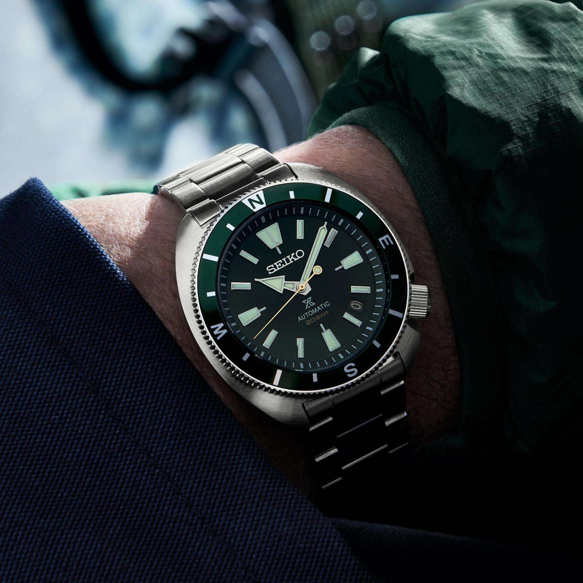 Seiko Prospex Schildkröte Automatik Grünes Zifferblatt Edelstahl Armband Herren Uhr SRPH15K1