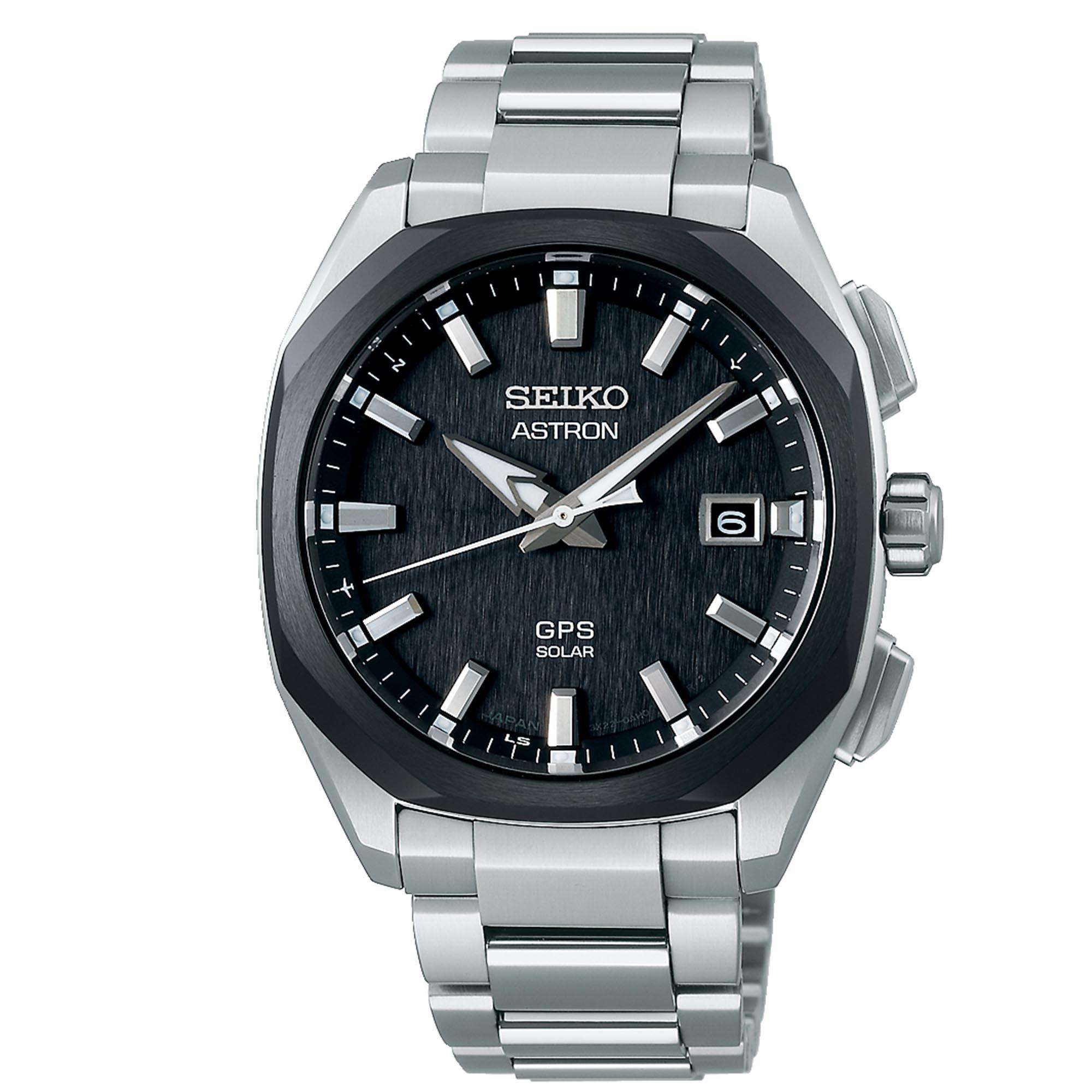 Seiko Astron GPS Solar Quarz Schwarzes Zifferblatt Edelstahlarmband Herrenarmbanduhr SSJ007J1