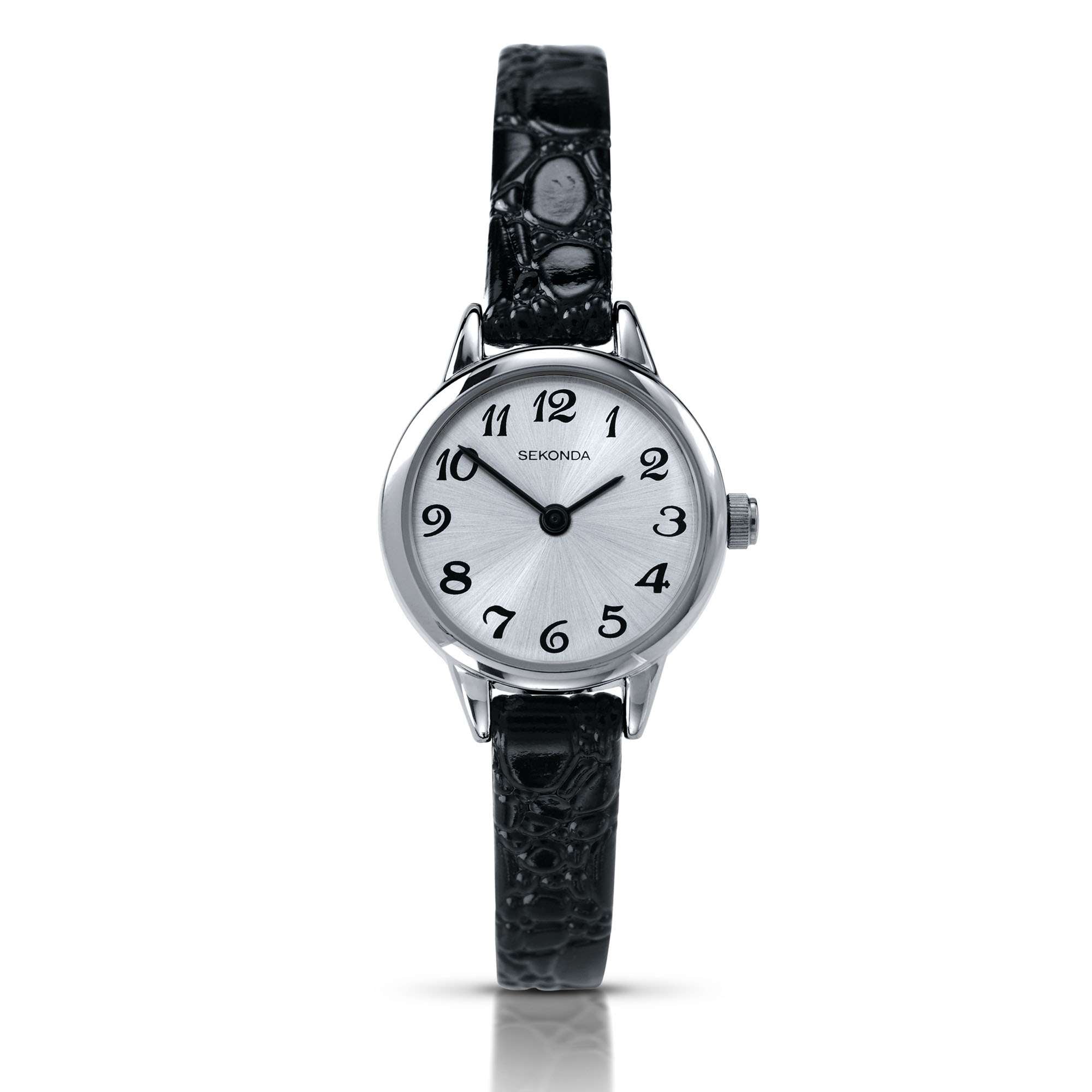 Sekonda Classic Quarz Silbernes Zifferblatt Schwarzes Lederarmband Damenarmbanduhr 4471