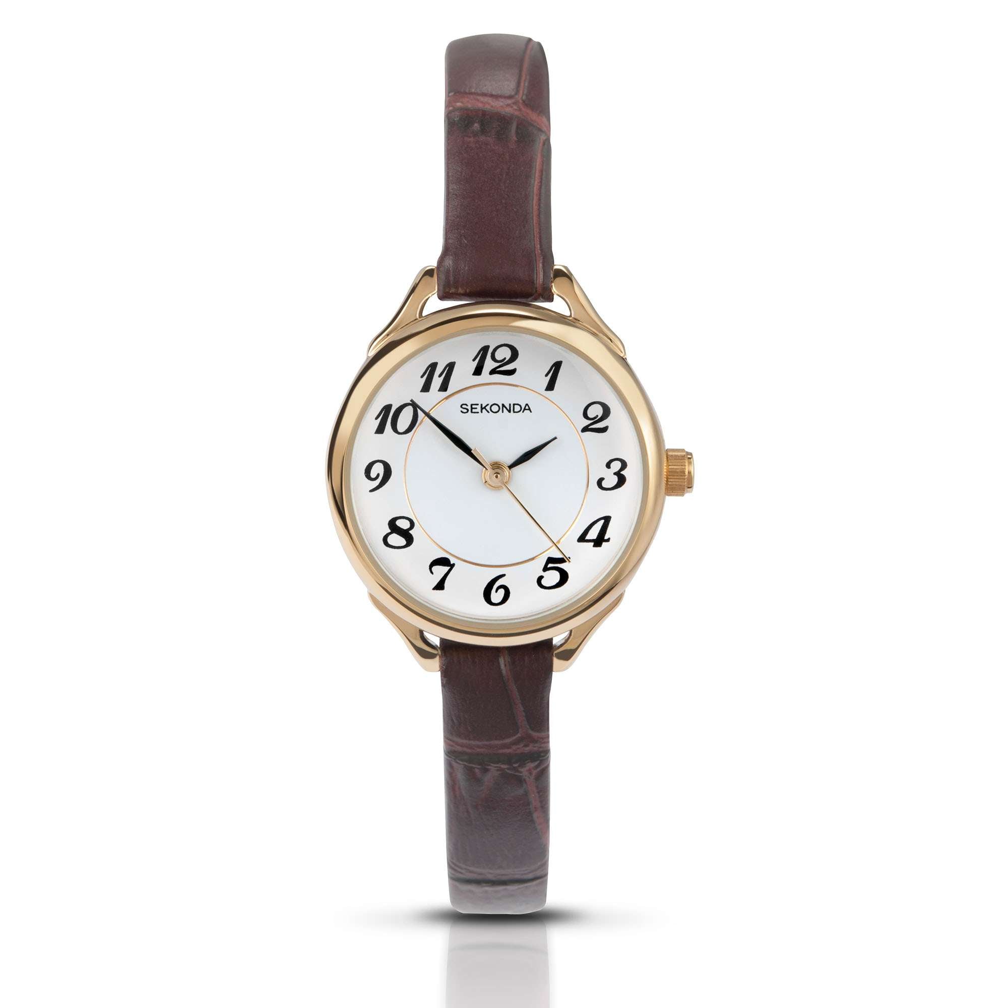 Sekonda Classic Quartz White Dial Brown Leather Strap Ladies Watch 4701