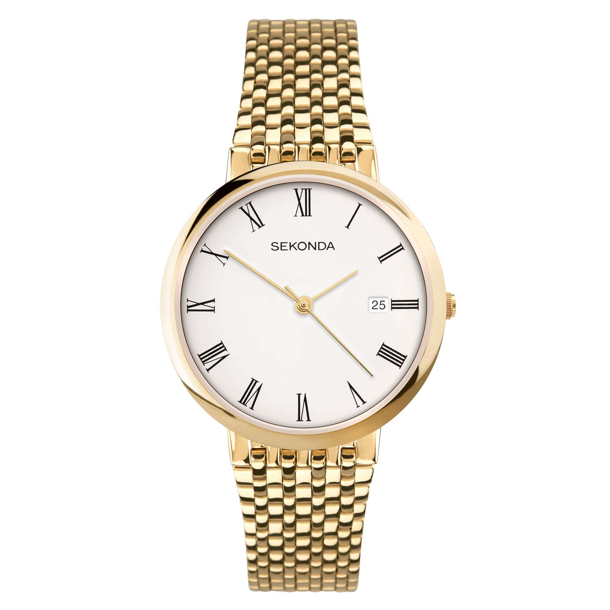 Sekonda Classic Quarz Herrenarmbanduhr mit weißem Zifferblatt und Gold PVD Edelstahlarmband 3683