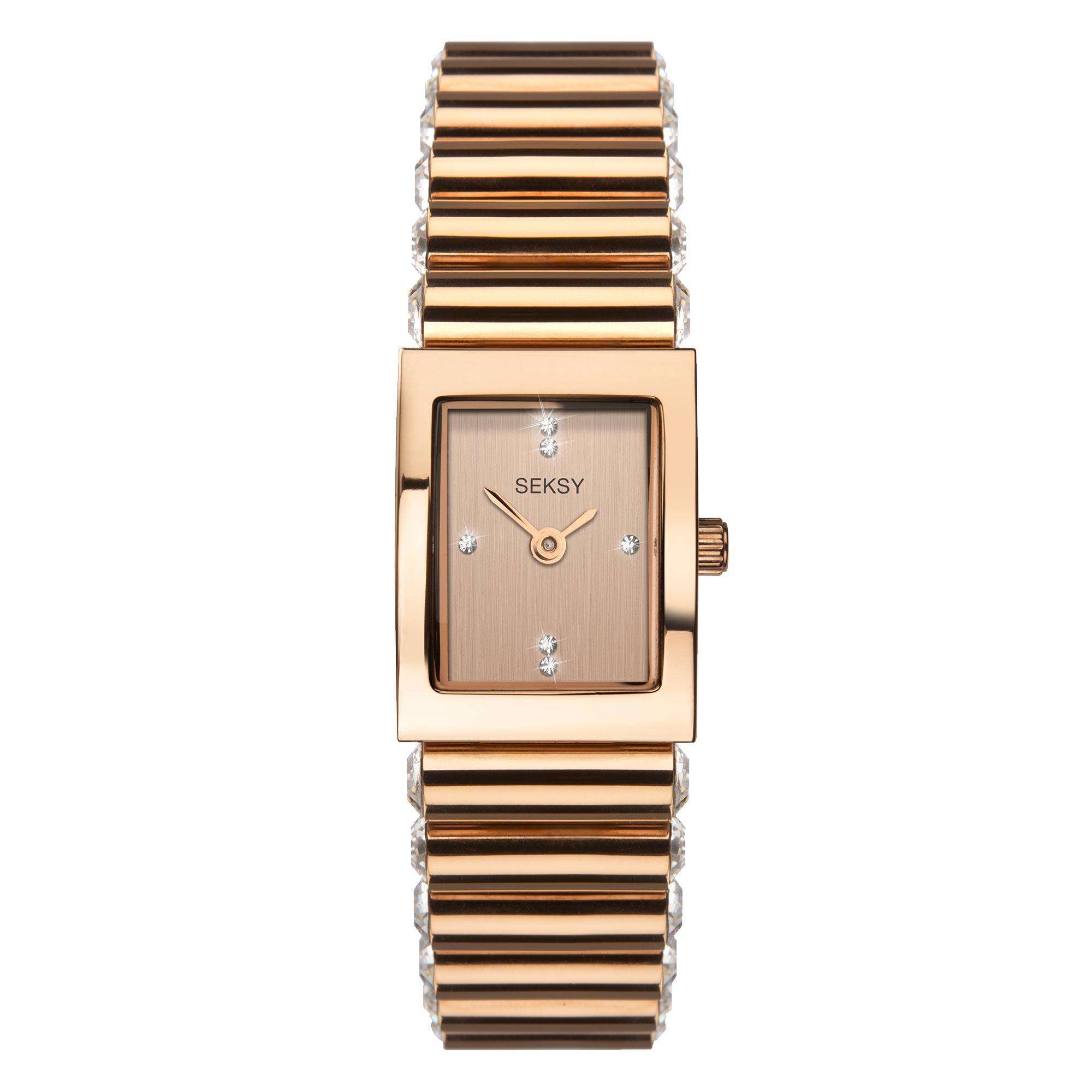 Seksy Edge Quartz Rose Gold Dial Rose Gold Stainless Steel Bracelet Ladies Watch 2868