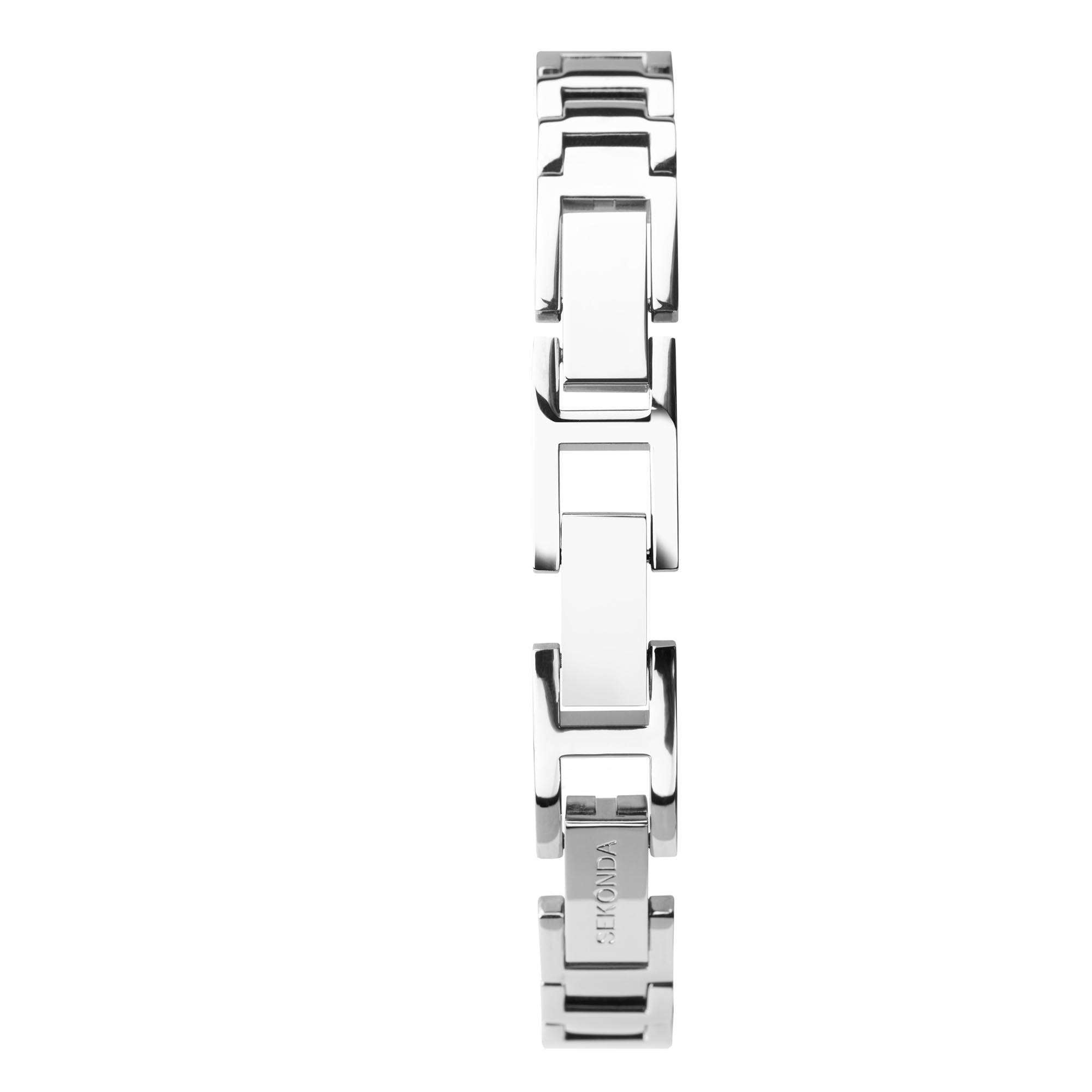 Seksy Rocks Quarz Graues Zifferblatt Silbernes Messing Armband Damen Uhr 2718