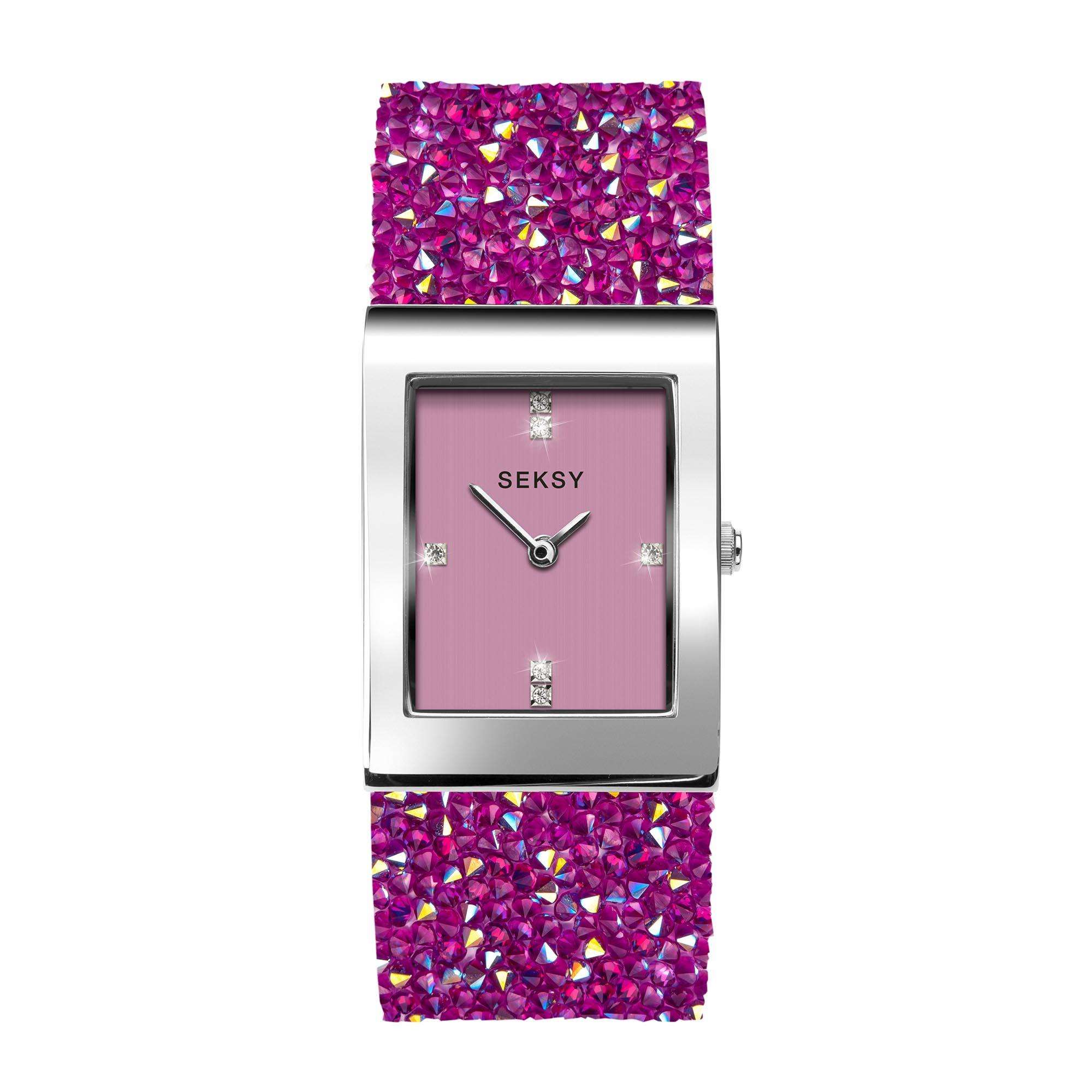 Seksy Dress Quarz Pinkes Zifferblatt Weißes Lederarmband Damen Uhr 2856