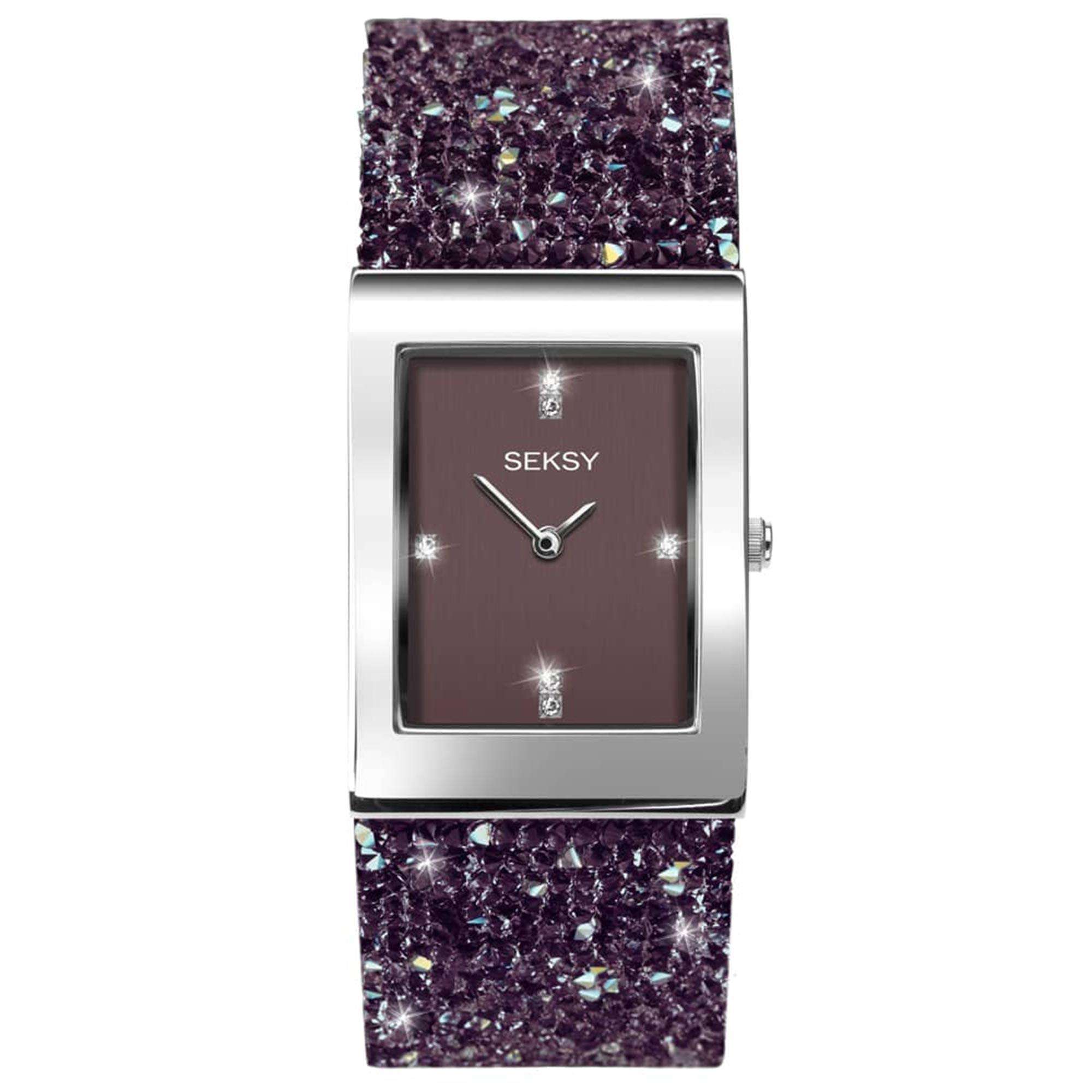 Seksy Dress Quarz Lila Zifferblatt Edelstahl Armband Damen Uhr 2857