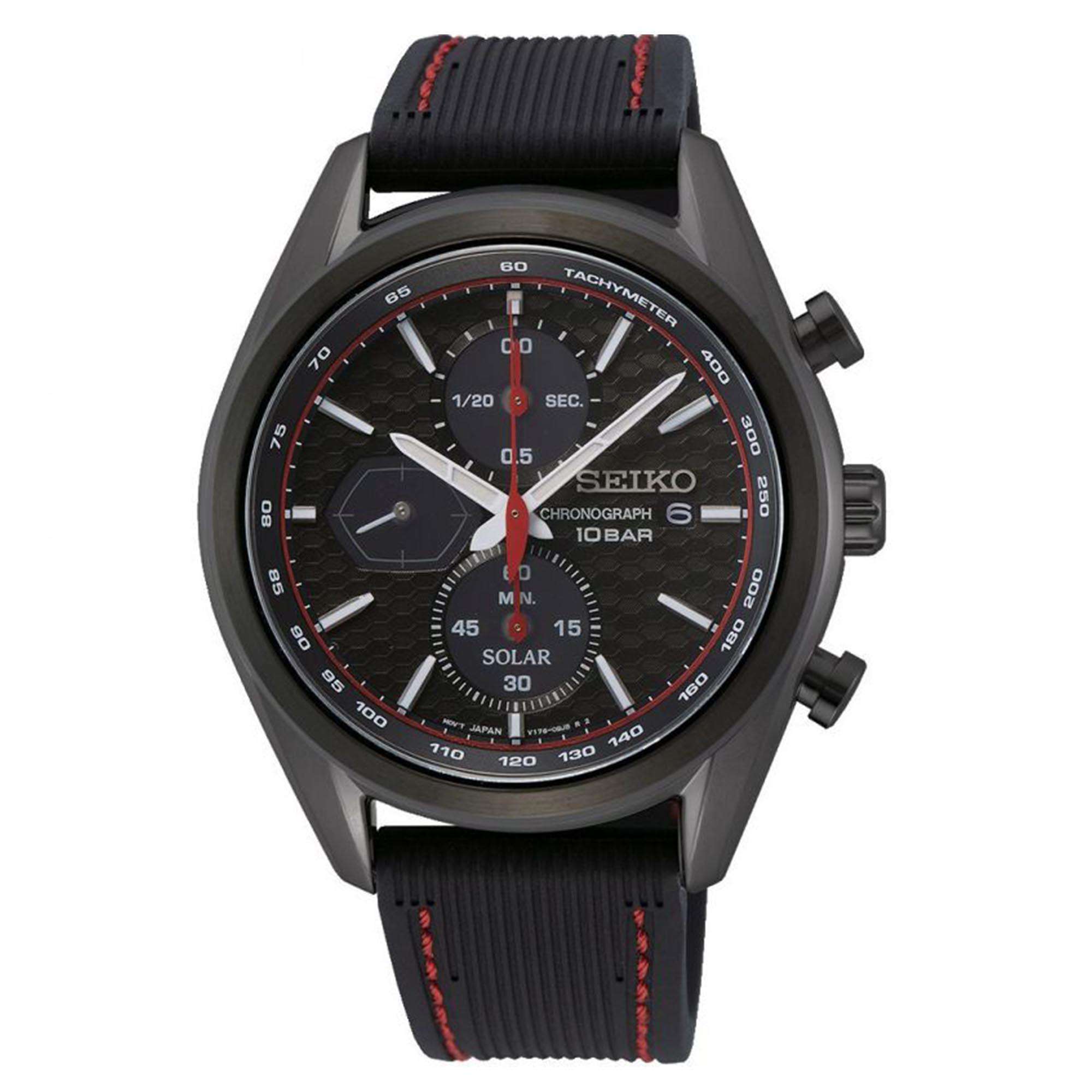 Seiko Conceptual Solar Quarz Schwarzes Zifferblatt Schwarzes Silikonarmband Herren Uhr SSC777P1
