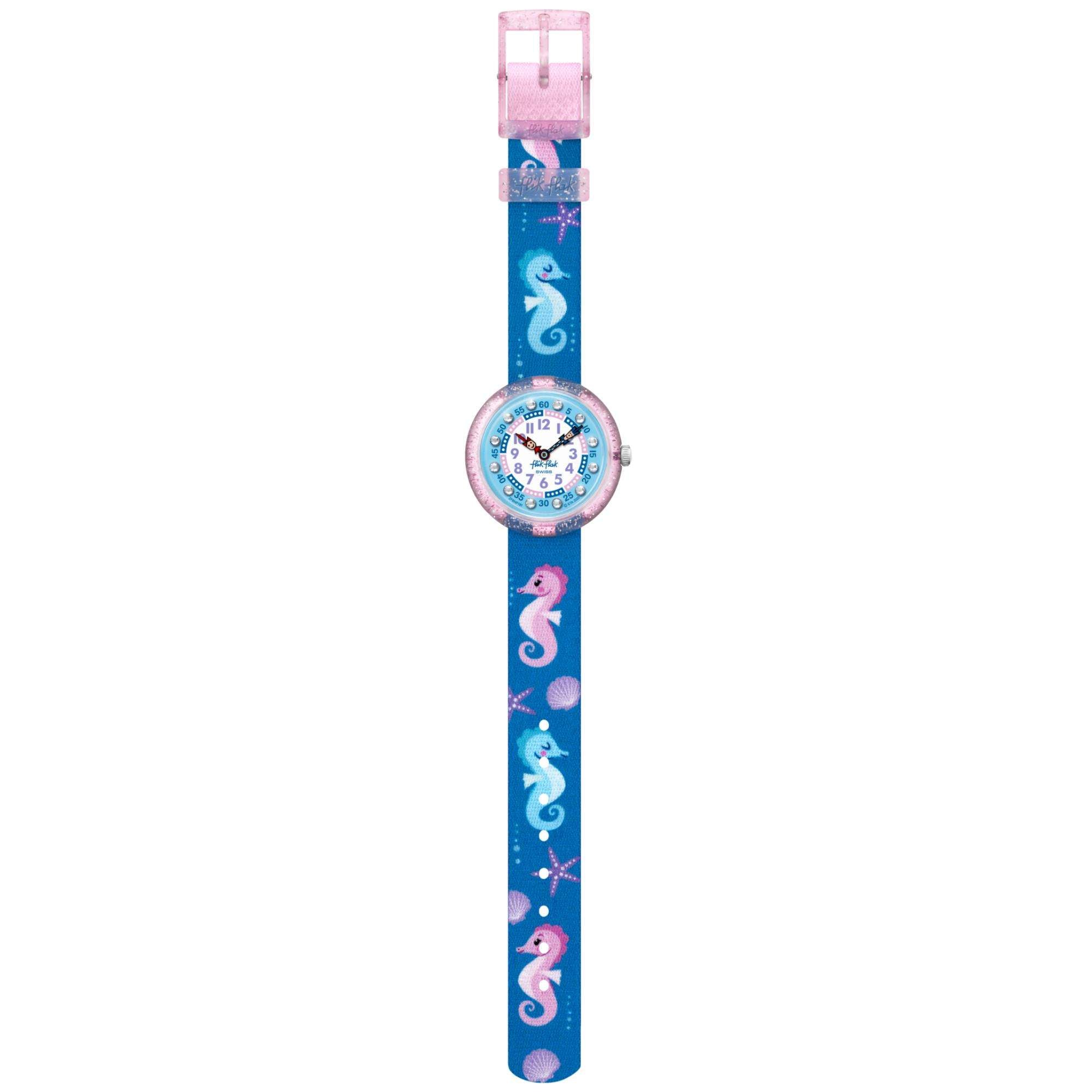 Flik Flak Cavalluccio Zweifarbiges Zifferblatt Blauer Textilarmband Kinderuhr FBNP181
