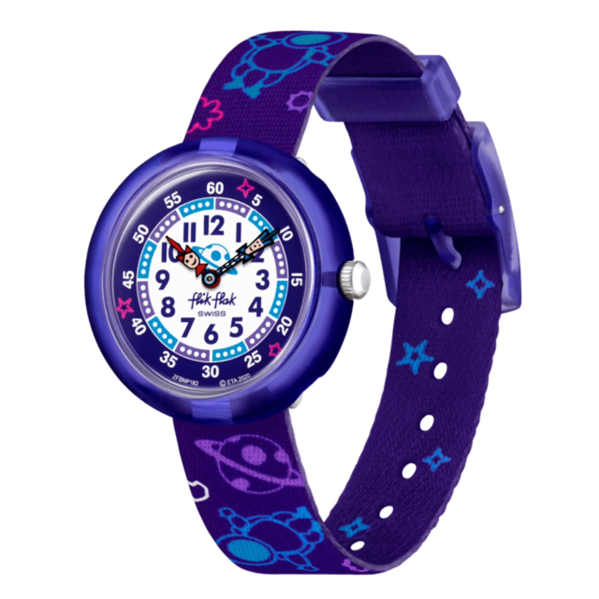 Flik Flak Plan It Two Tone Dial Purple Textile Strap Children’s Watch FBNP182