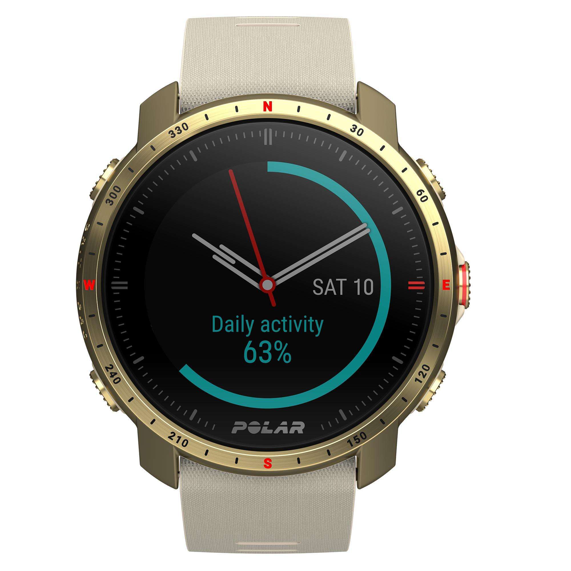 Polar Grit X Pro Arctic Gold Quartz Black Dial Cream Brown Synthetic Rubber Strap Unisex Watch 90085776