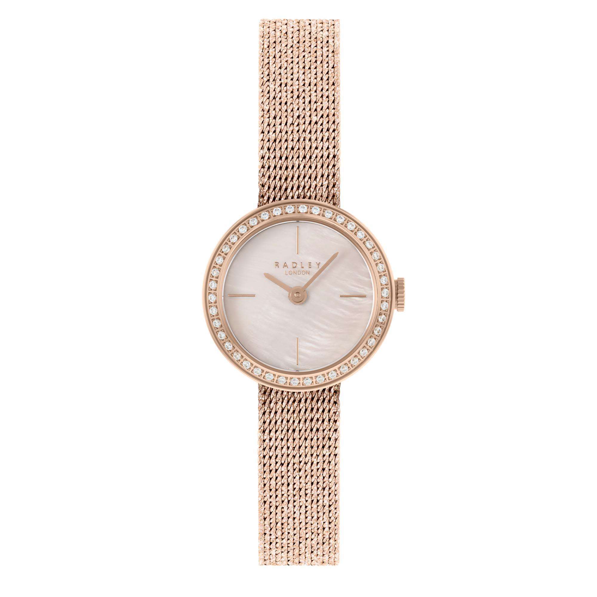Radley Quarz Rosa Zifferblatt Gold Milanese Messing Armband Damen Uhr RY4570