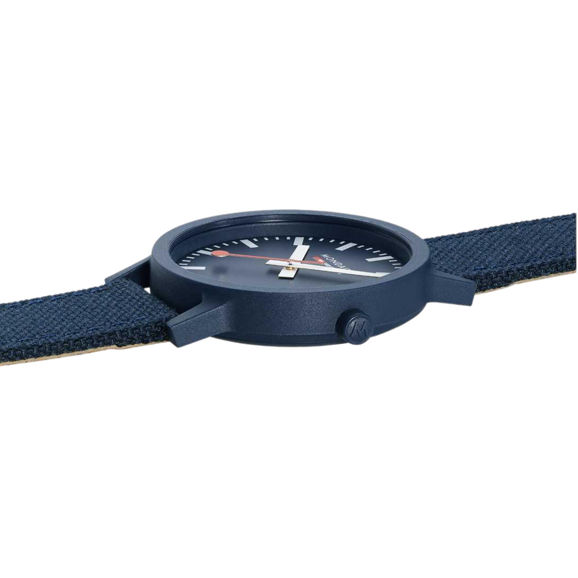 Mondaine Essence Quartz Blue Dial Textile Strap Watch MS1.41140.LD