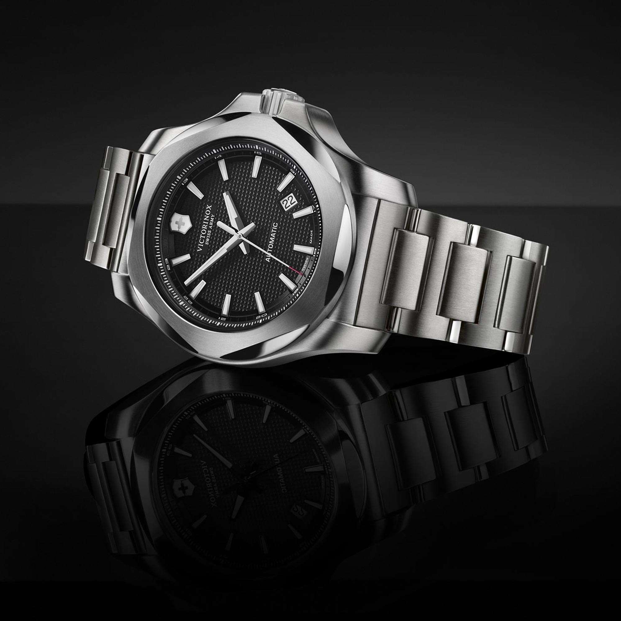 Victorinox I.N.O.X Mechanische Automatik Schwarzes Guilloche Zifferblatt Herren Uhr 241837