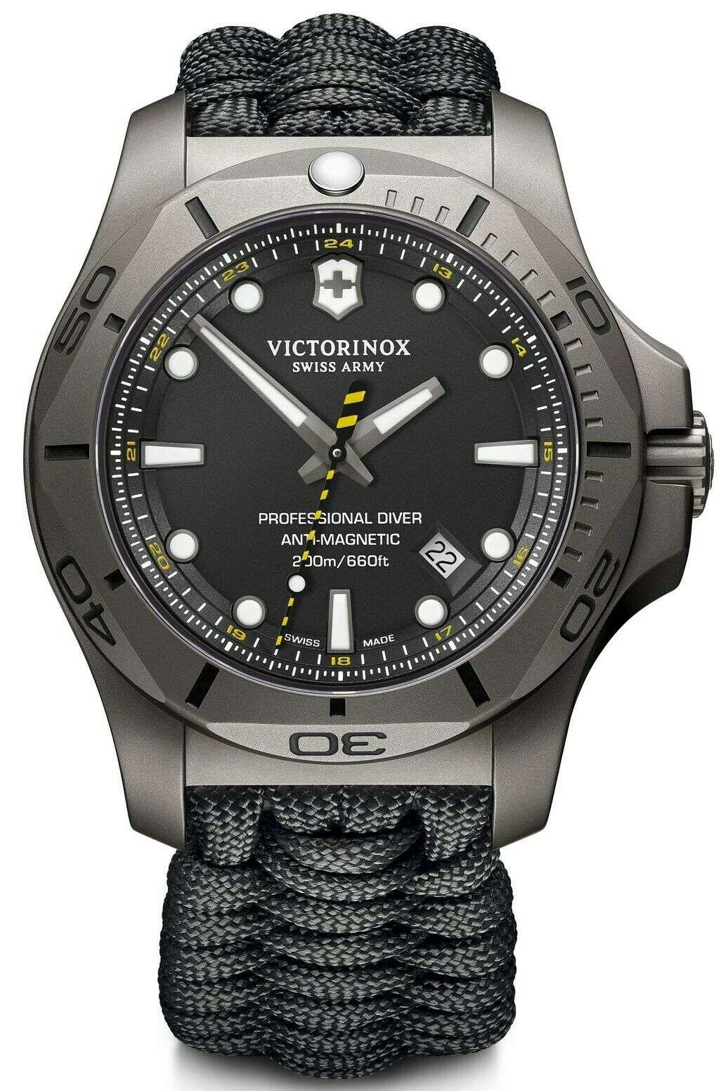 Victorinox I.N.O.X Professional Divers Quarz Schwarzes Zifferblatt Schwarzes Paracord Armband Herren Uhr 241812