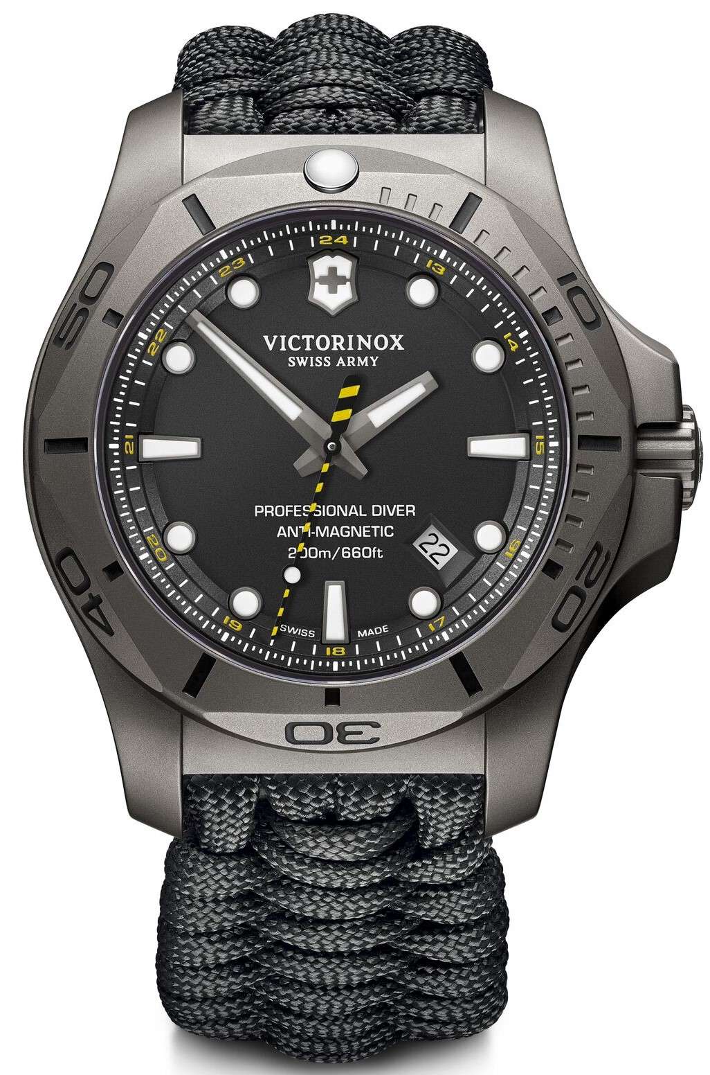 Victorinox I.N.O.X Professional Divers Quarz Schwarzes Zifferblatt Schwarzes Paracord Armband Herren Uhr 241812