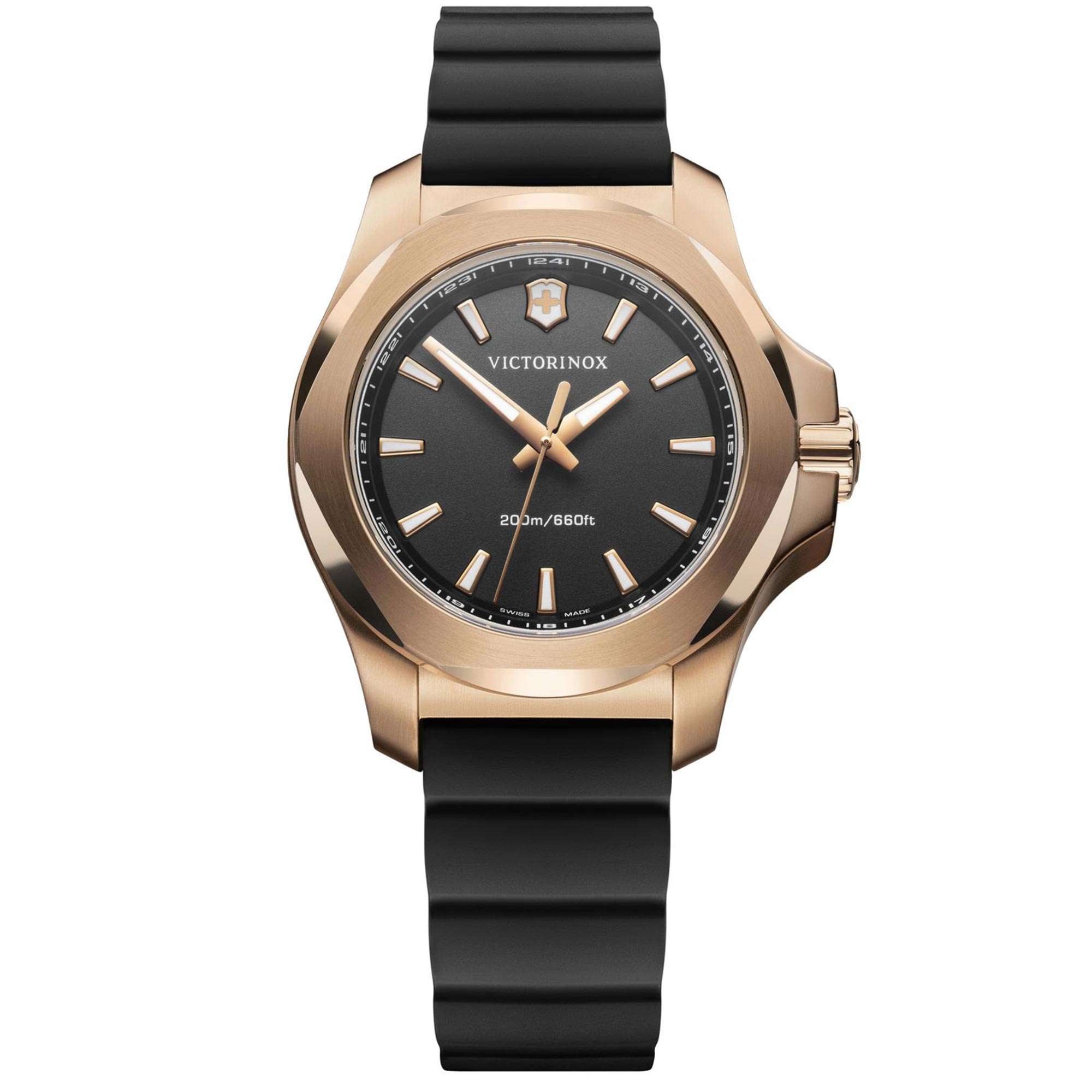 Victorinox Swiss Army I.N.O.X V Schwarzes Zifferblatt Armband aus schwarzem Gummi Herren Uhr 241808