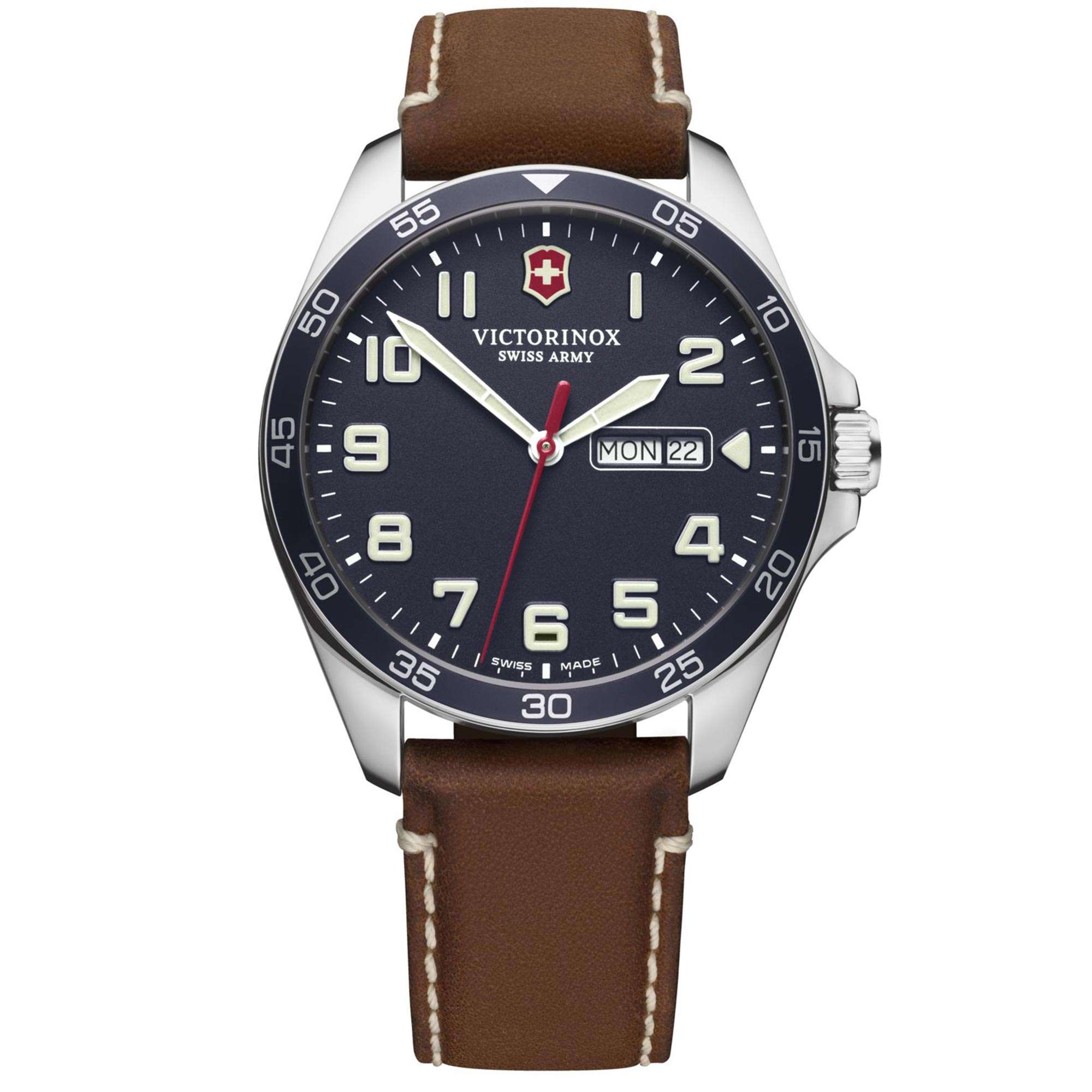 Victorinox Swiss Army Fieldforce Blaues Zifferblatt Armband aus braunem Leder Herren Uhr 241848