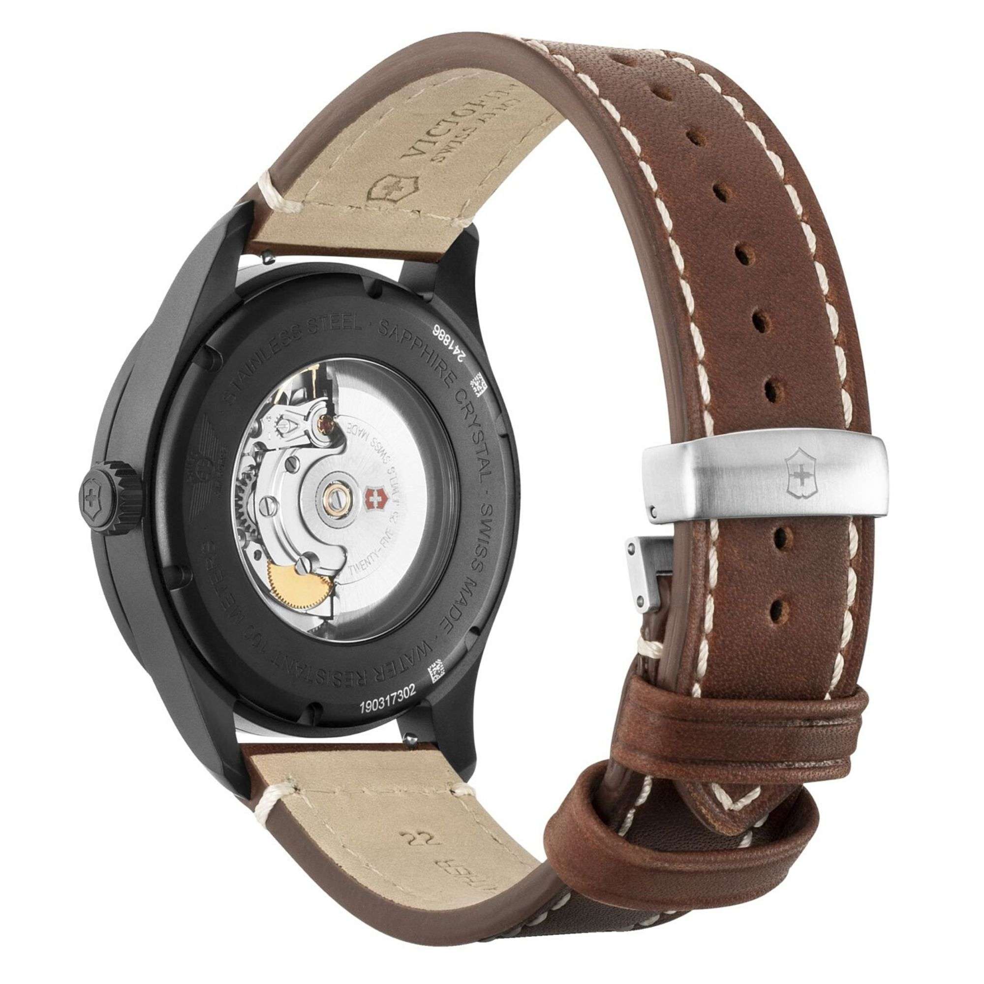Victorinox Airboss Mechanisch Schwarzes Zifferblatt Armband aus Leder Herren Uhr 241886