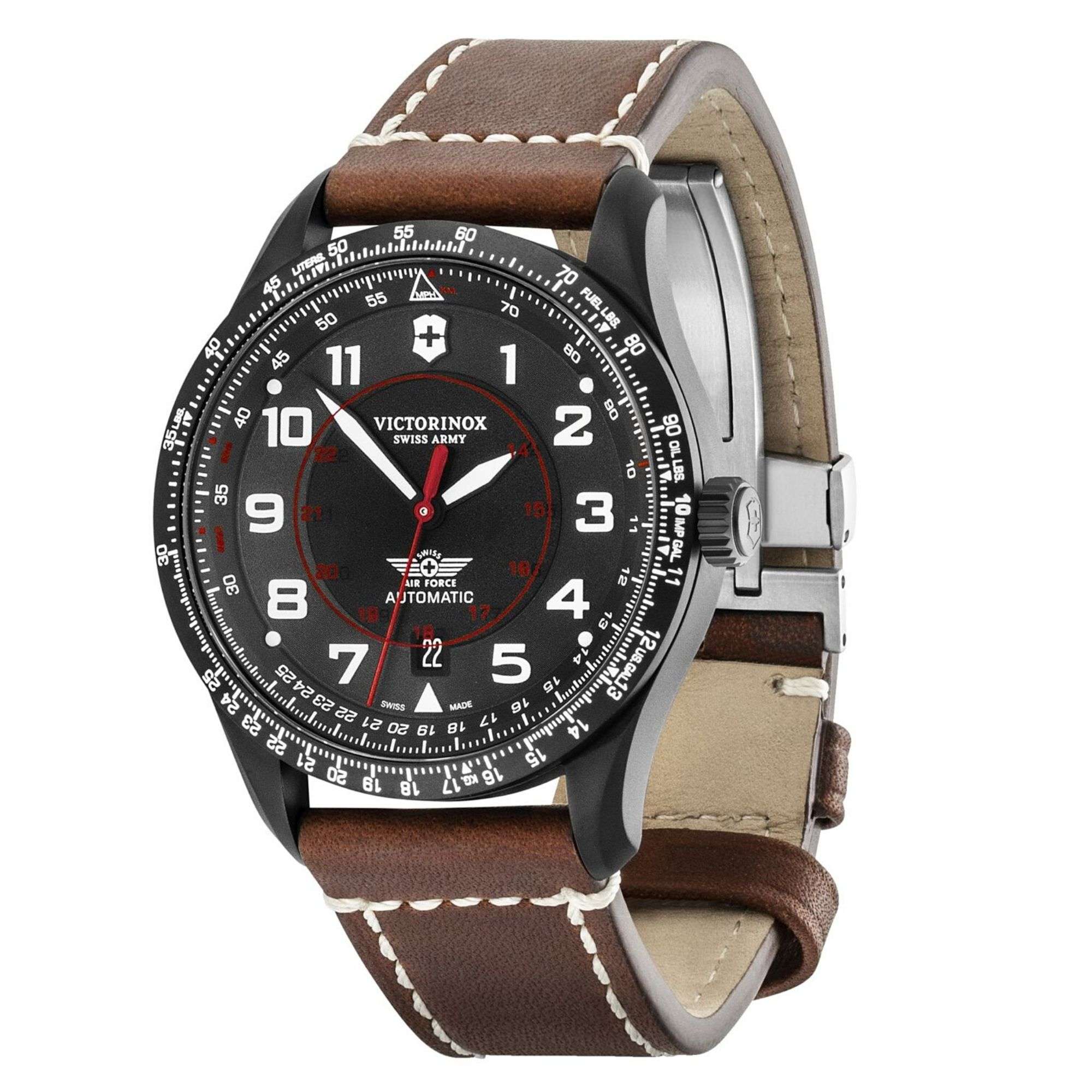 Victorinox Airboss Mechanisch Schwarzes Zifferblatt Armband aus Leder Herren Uhr 241886