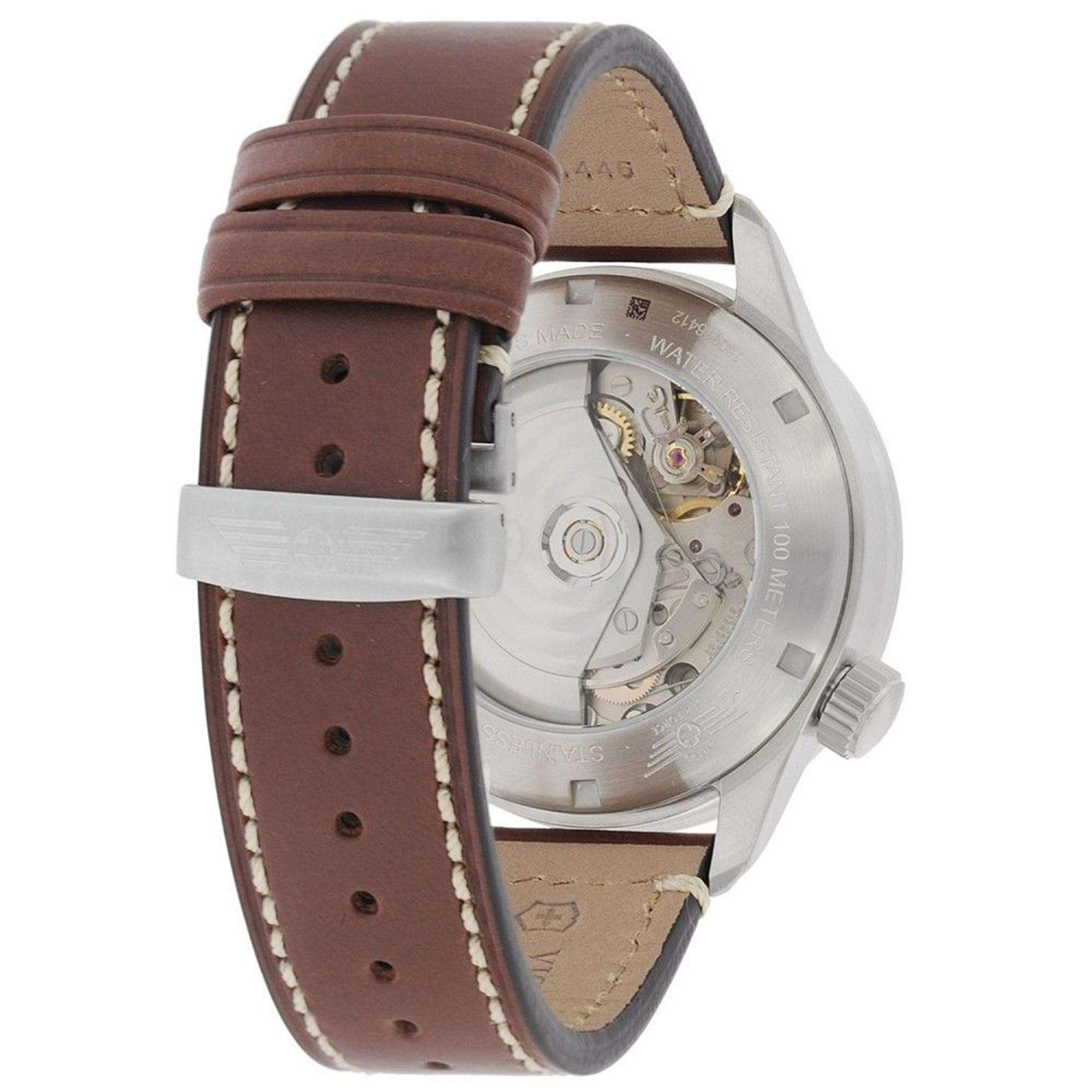 Victorinox Swiss Army Airboss Mach 9 Automatisch Graues Zifferblatt Braunes Lederarmband Herren Uhr 241710