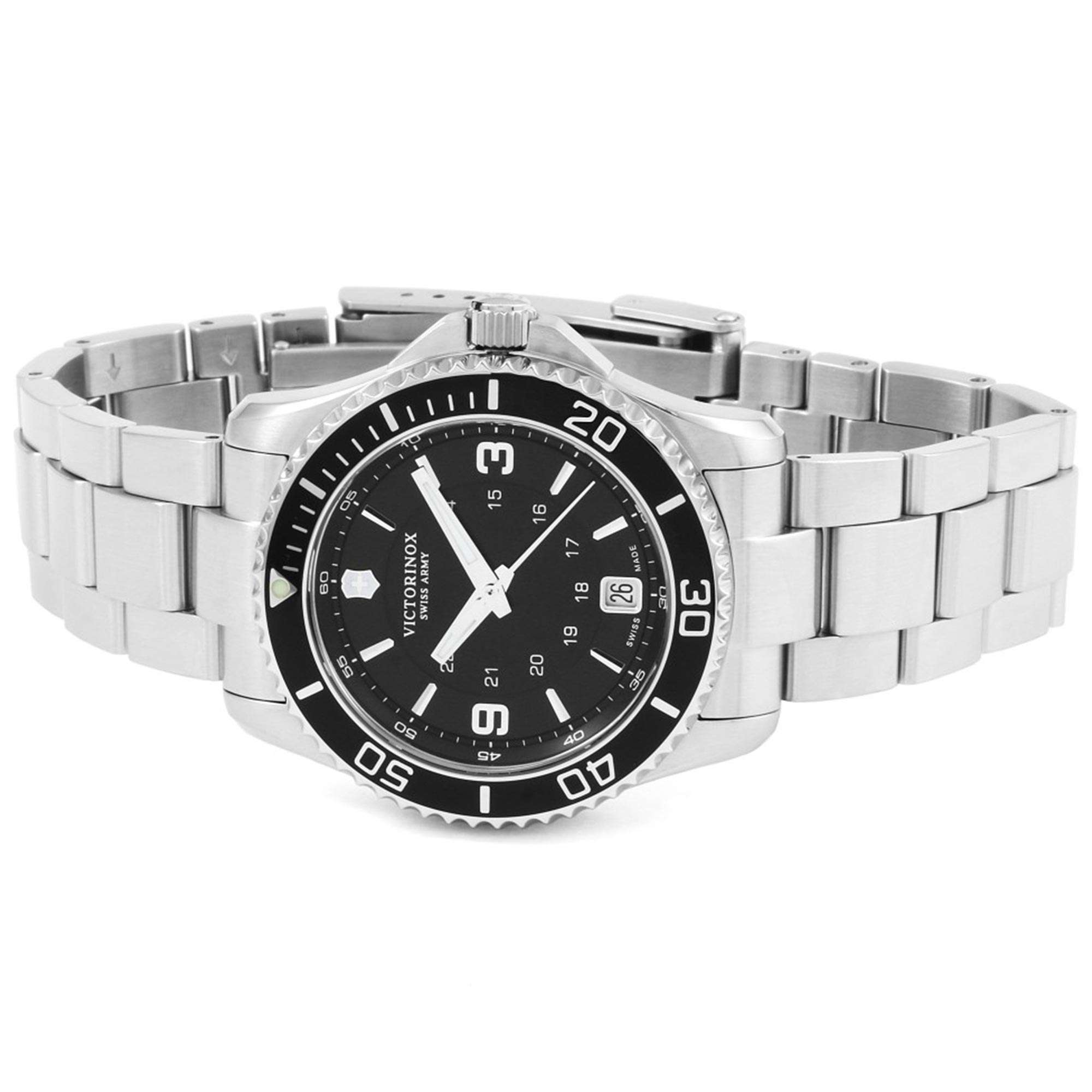 Victorinox Maverick Quarz Schwarzes Zifferblatt Silberstahl Damenuhr 241701