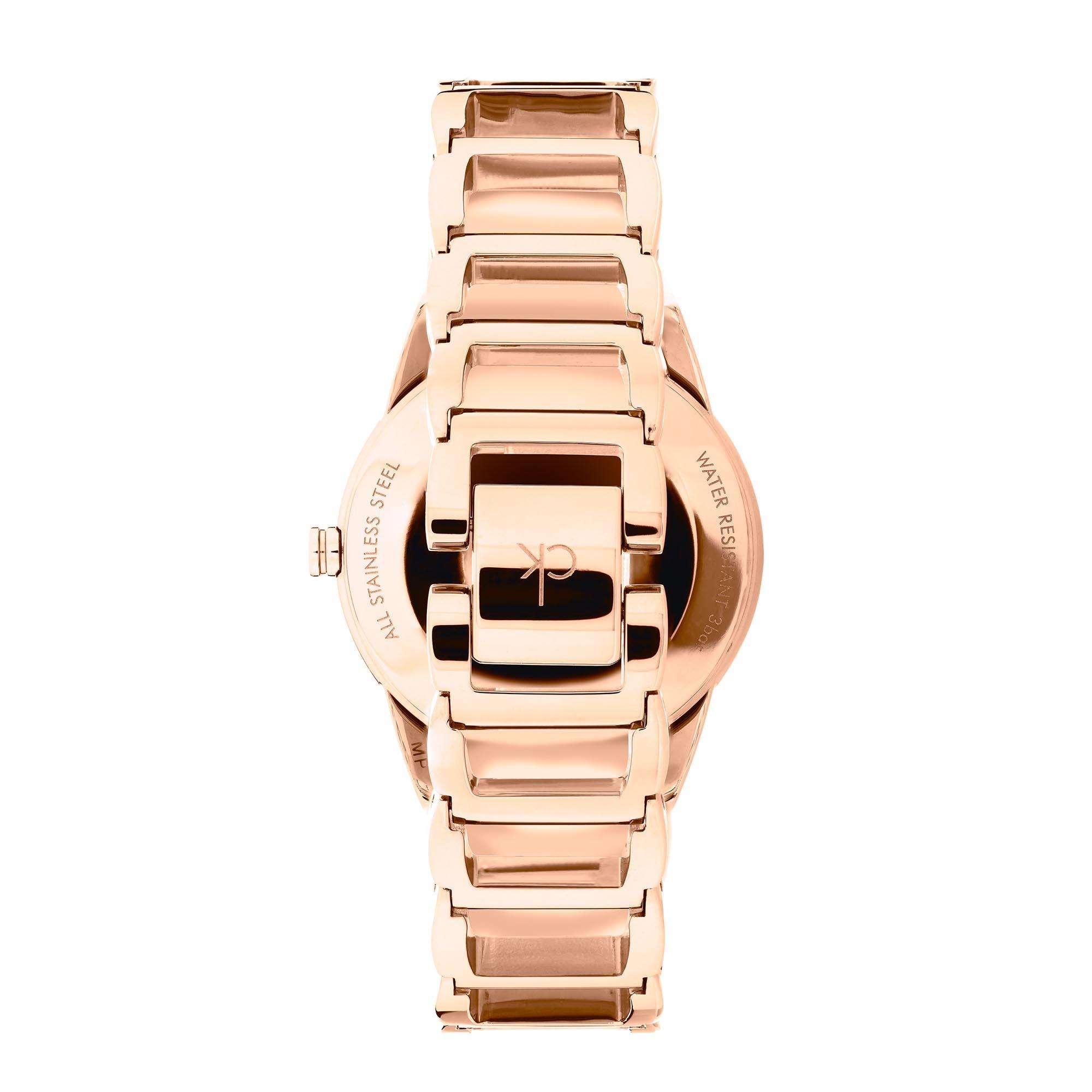 Calvin Klein Stately Quartz Silver Dial Rose Gold PVD Stainless Steel Bracelet Ladies Watch K3G23626